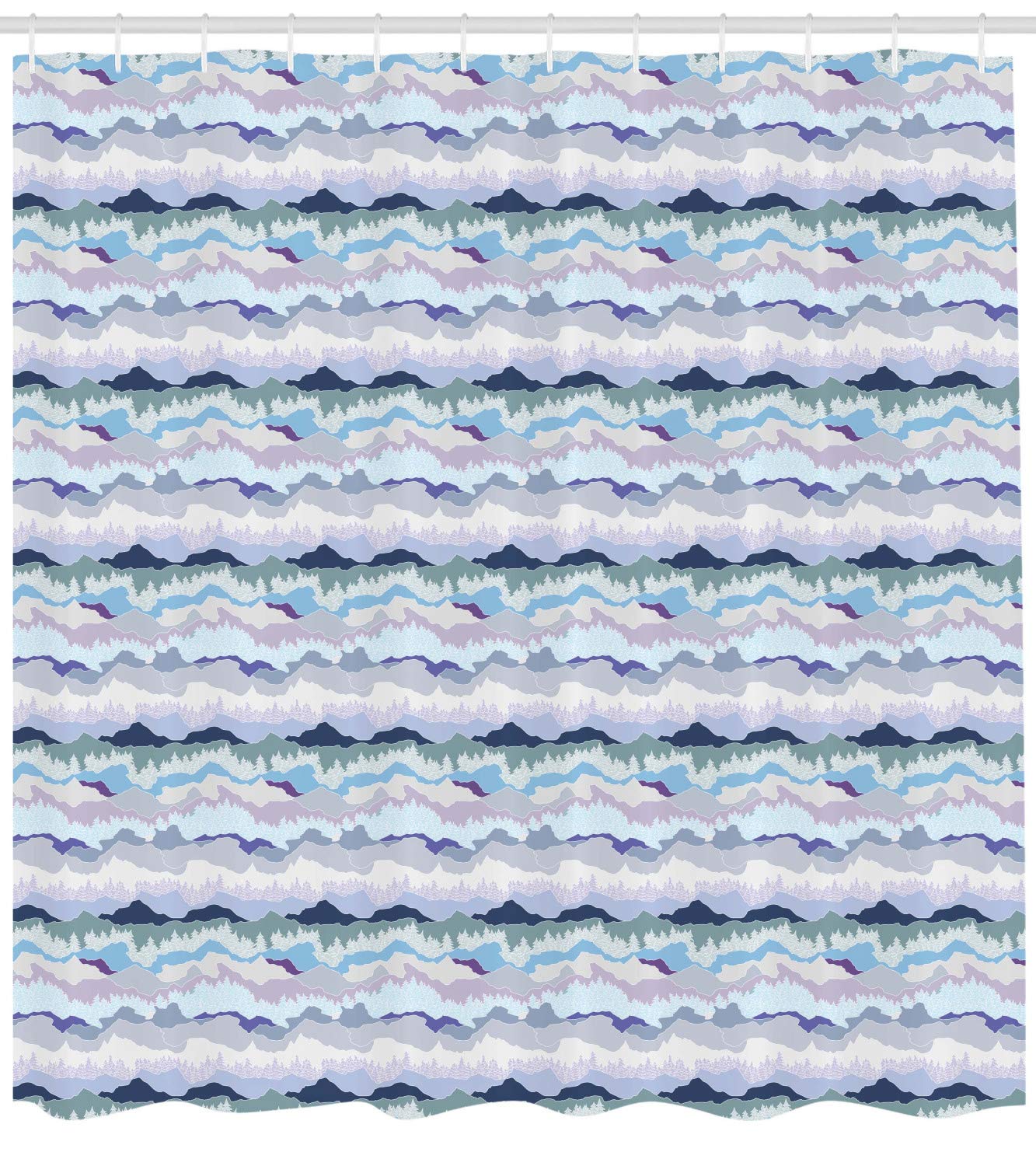 Ambesonne Abstract Shower Curtain - Pastel Woodland Trees & Mountains Landscape Design, 69