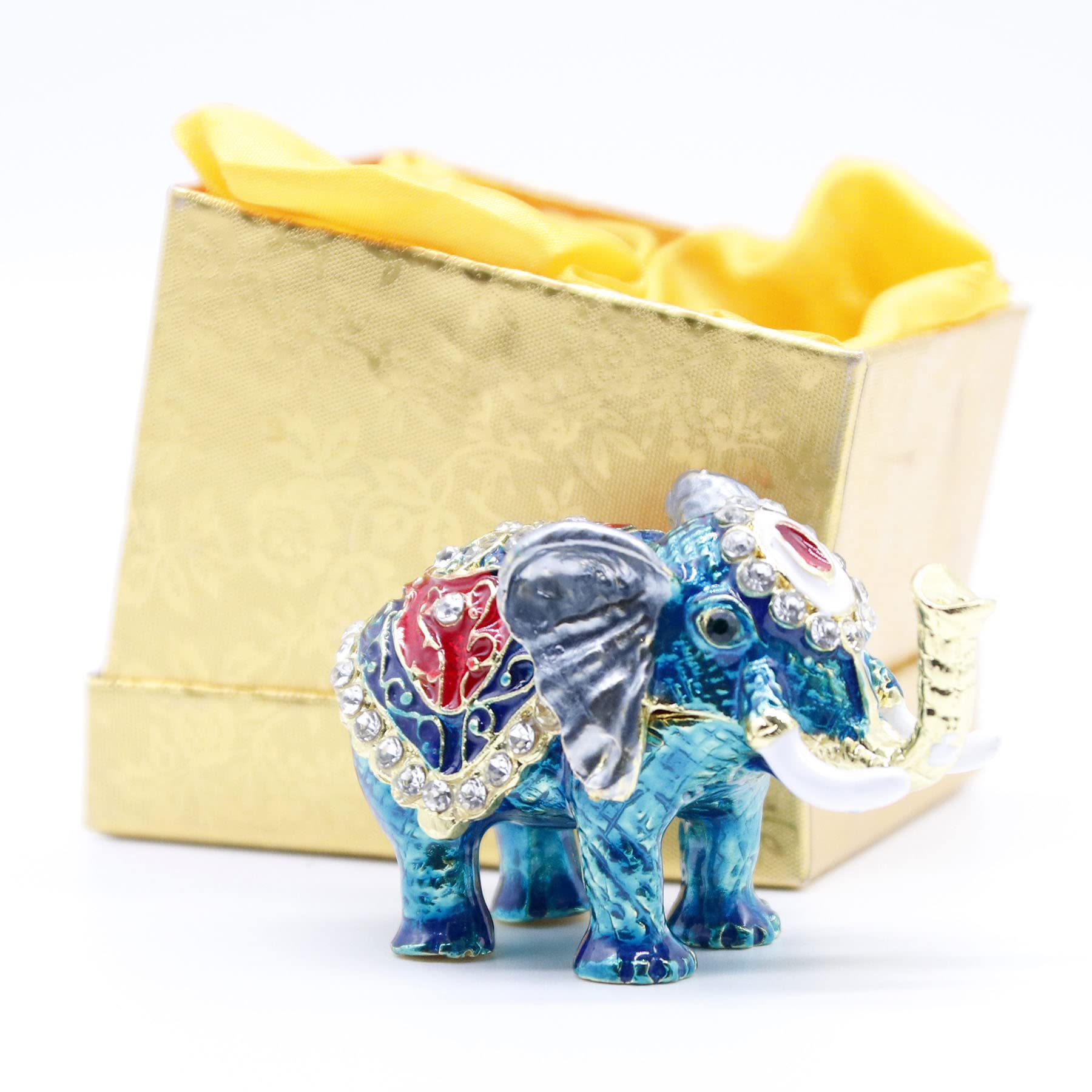 Hand-Painted Small Blue Elephant Trinket Box - Hinged Jewelry Storage with Elephant Figurine | Perfect Gift for Jewelry Lovers, Home Decor & Elephant Collectors