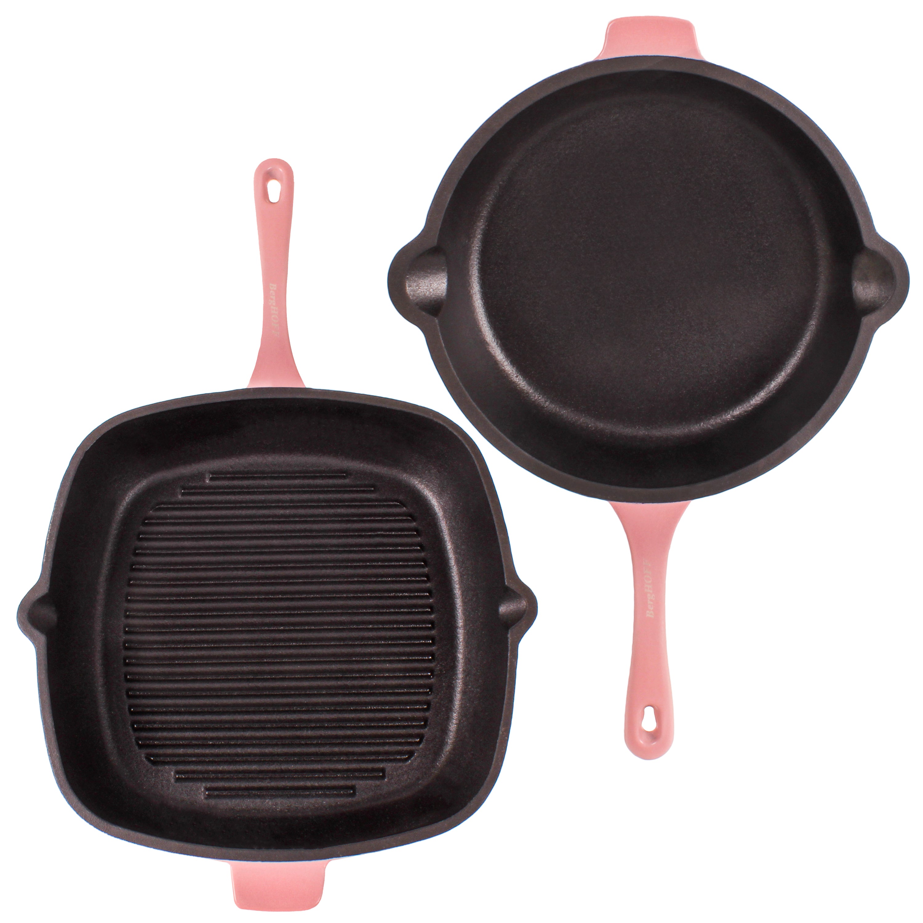 BergHOFF Neo 4-Piece Cast Iron Cookware Set - Pink Fry Pan, Grill Pan & Dutch Oven for Stovetop, Oven & Outdoor Cooking | Non-Stick & Even Heat Distribution | Perfect for Searing, Grilling, Baking & Camping
