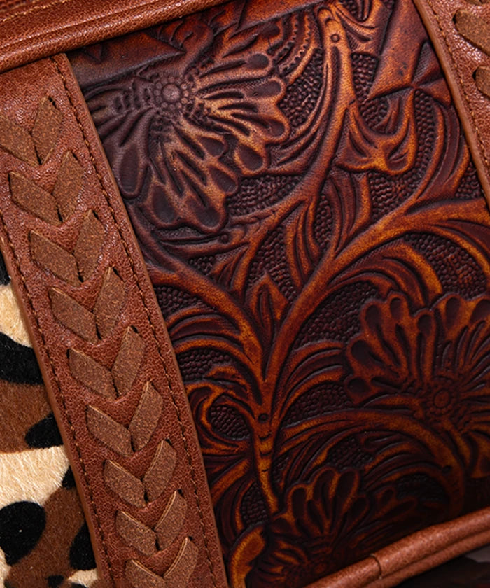 Montana West Genuine Leather Tooled Whipstitch Crossbody Bag for Women - Stylish & Durable Everyday Purse for Work, Travel & Shopping