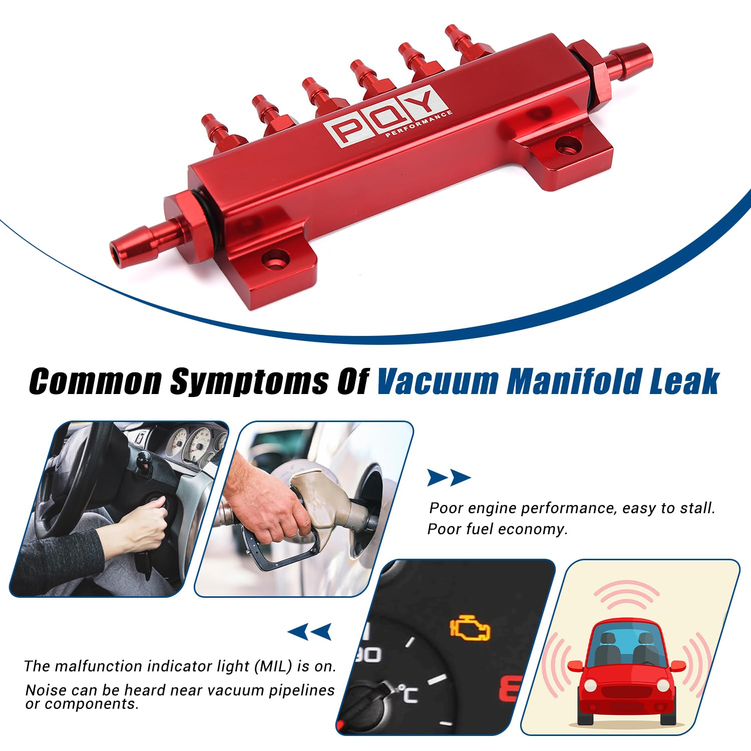 6 Port Vacuum Block Intake Manifold Kit with 1/8NPT Ports - High Performance Fuel & Turbo Boost Manifold for Racing Cars - Perfect for Wastegate Control & Engine Tuning (Red) - Ideal for Drag Racing, Track Days & Performance Upgrades