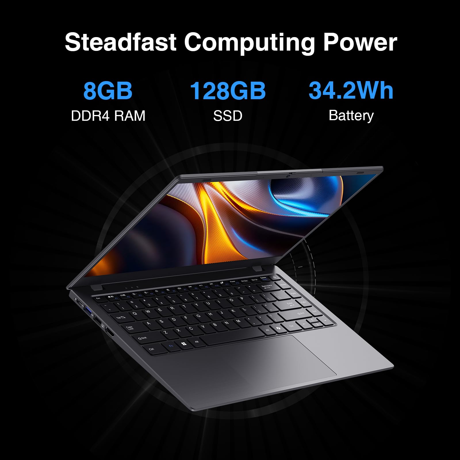14 Inch Windows 11 Laptop - 8GB DDR4 RAM & 128GB SSD, Intel Quad-Core Processor (Up to 2.9GHz) | Ultra-Thin Portable Notebook with WiFi, Bluetooth 4.2 | Includes MS Office 2024 | Perfect for Work, Study & Travel