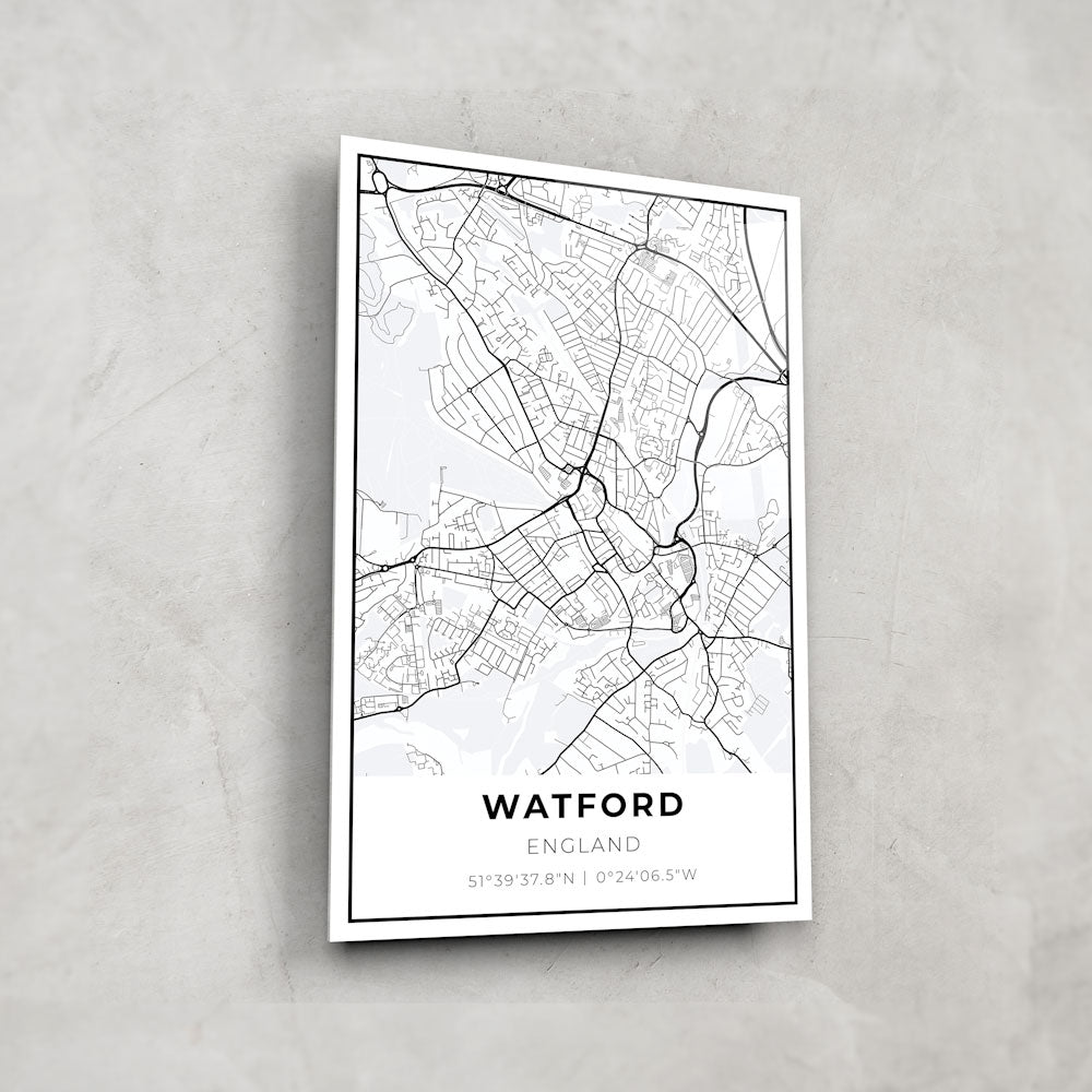 Watford Map Glass Wall Art - Elegant Home Decor for Living Room, Office & Gifts - Premium Framed Glass Print for UK Map Lovers