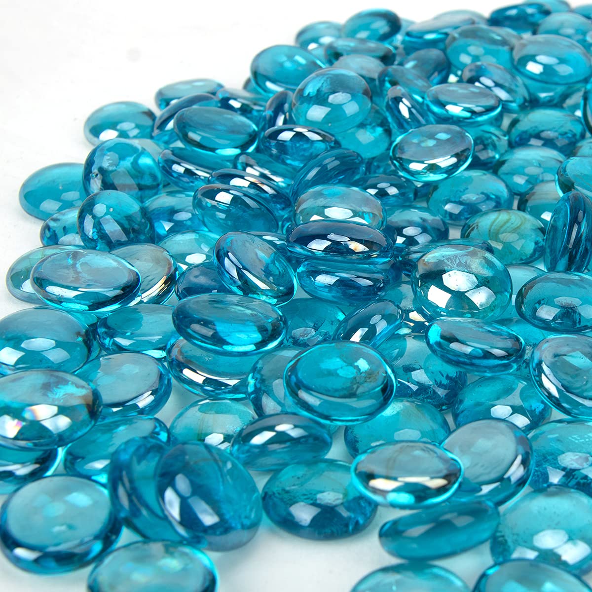 18 Pound Fire Glass Beads - Reflective Azure Blue Fire Pit Gems for Gas Fireplace, Vase Fillers & Aquarium Decor | Heat-Resistant Decorative Glass Drops for Indoor/Outdoor Use in Fire Pits, Centerpieces & Fish Tanks