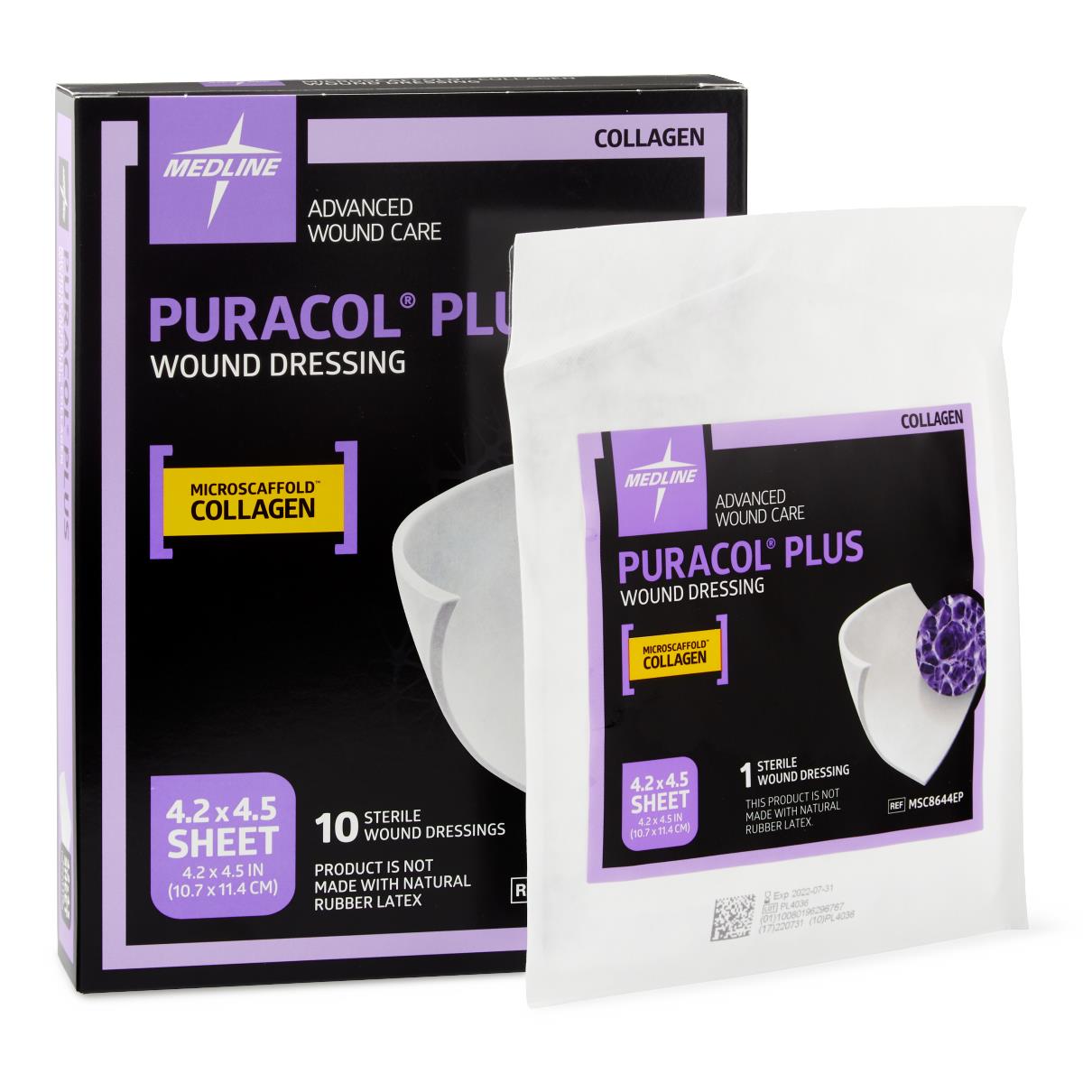 Puracol Plus Collagen Wound Dressings, 4.25x4.5 Inches (Box of 10) - Advanced Wound Care for Diabetic Ulcers, Pressure Sores & Surgical Wounds