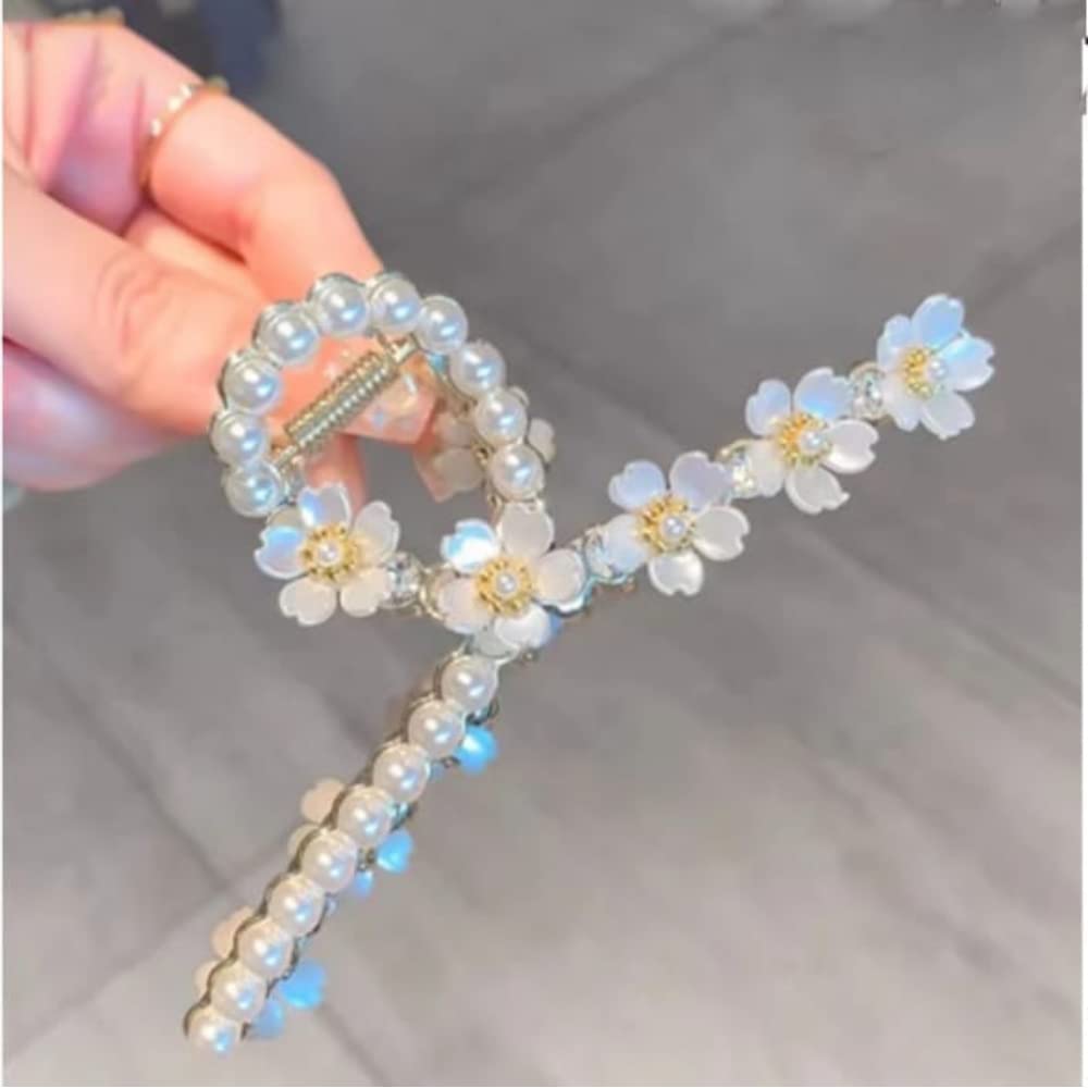 Pearl Flower Hair Clips for Women & Girls - Non-Slip Gold Metal Hair Claw Clips (1PC) - Elegant Hair Accessories for Parties, Weddings & Everyday Styling