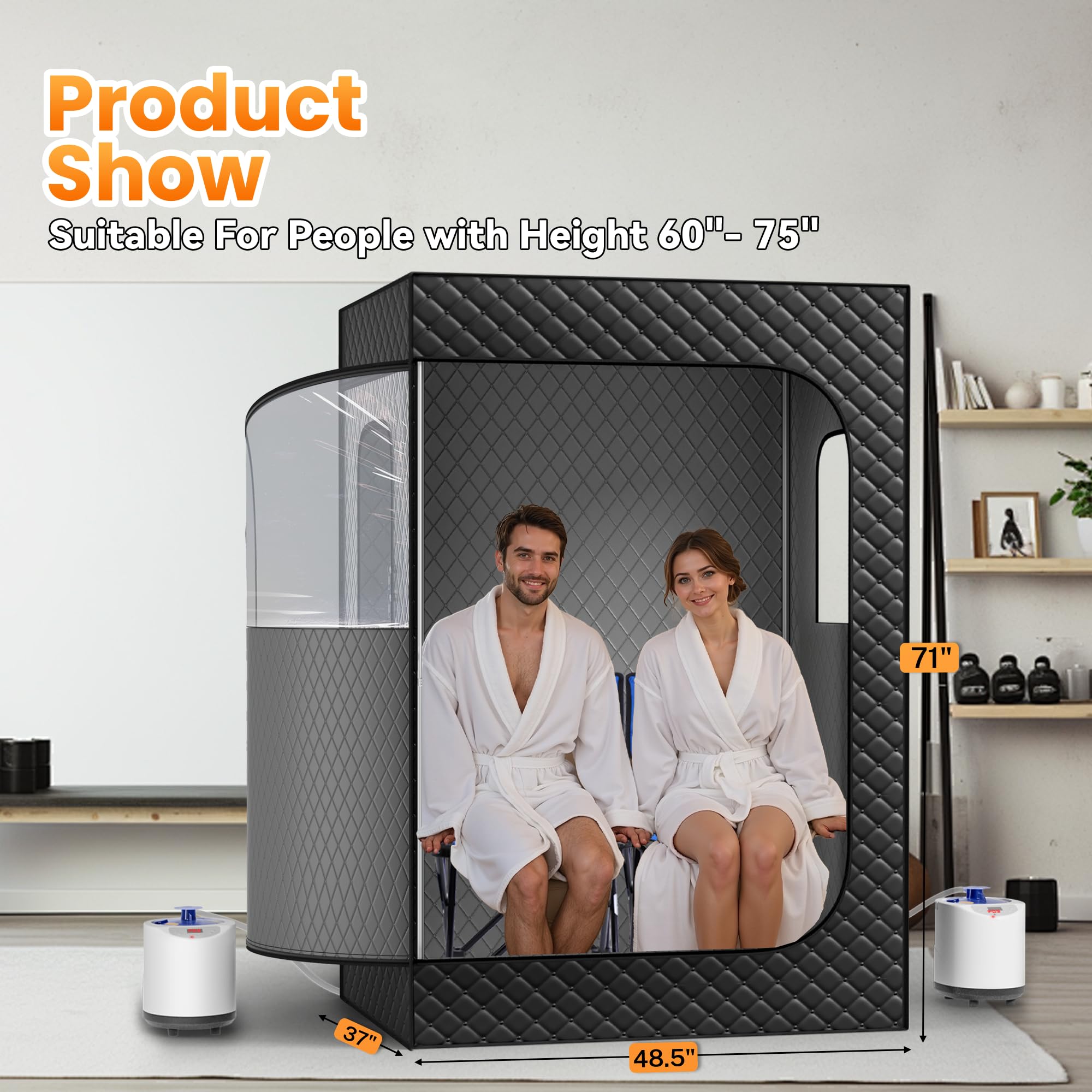 2 Person Portable Steam Sauna for Home Spa - Large Black Sauna Tent with Remote Control, 9 Heat Levels & 2 Foldable Chairs - Perfect for Relaxation, Detox & Muscle Recovery at Home