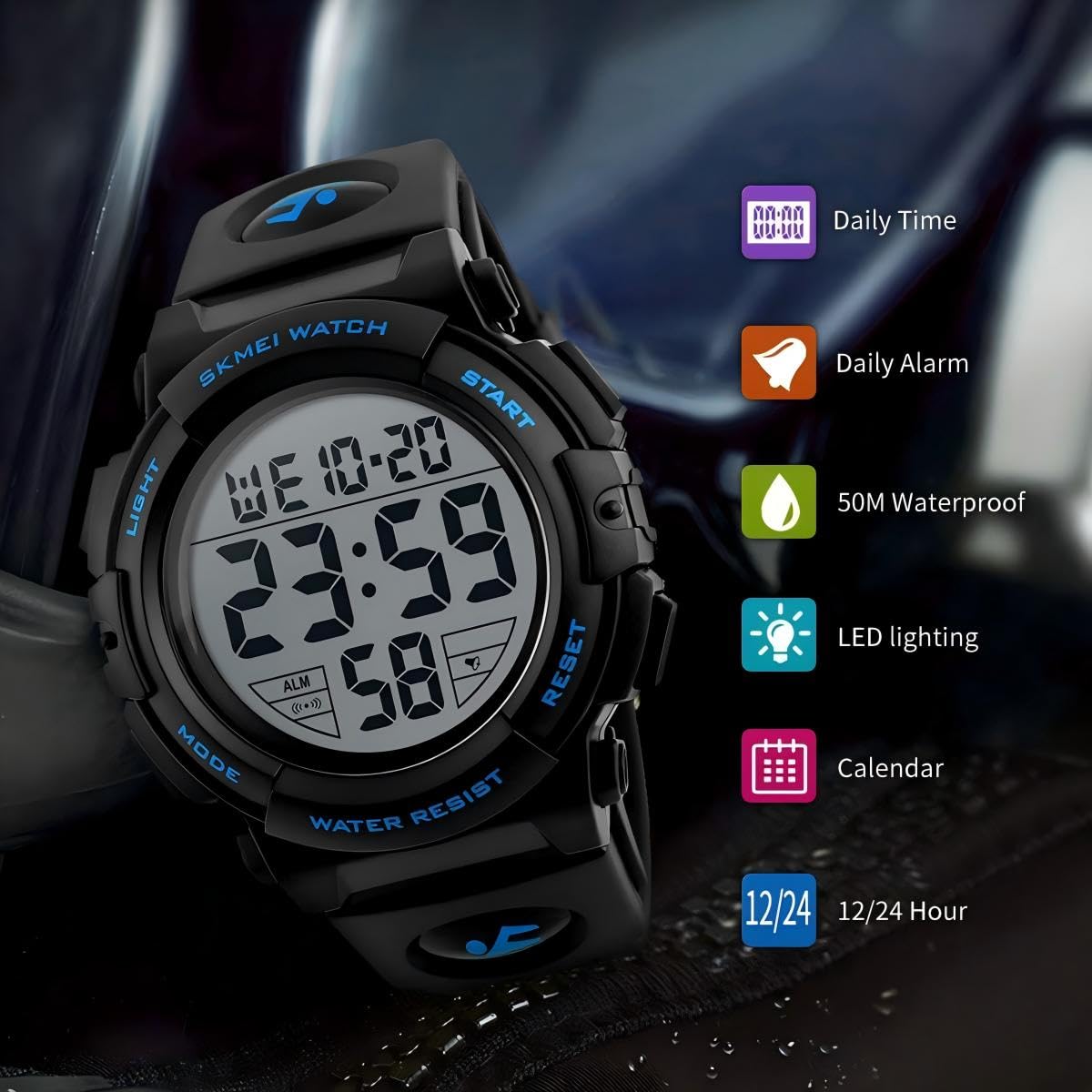 Men's Digital Sports Watch - Waterproof LED Screen, Large Face Military Army Watch for Outdoor, Running, Hiking & Tactical Activities
