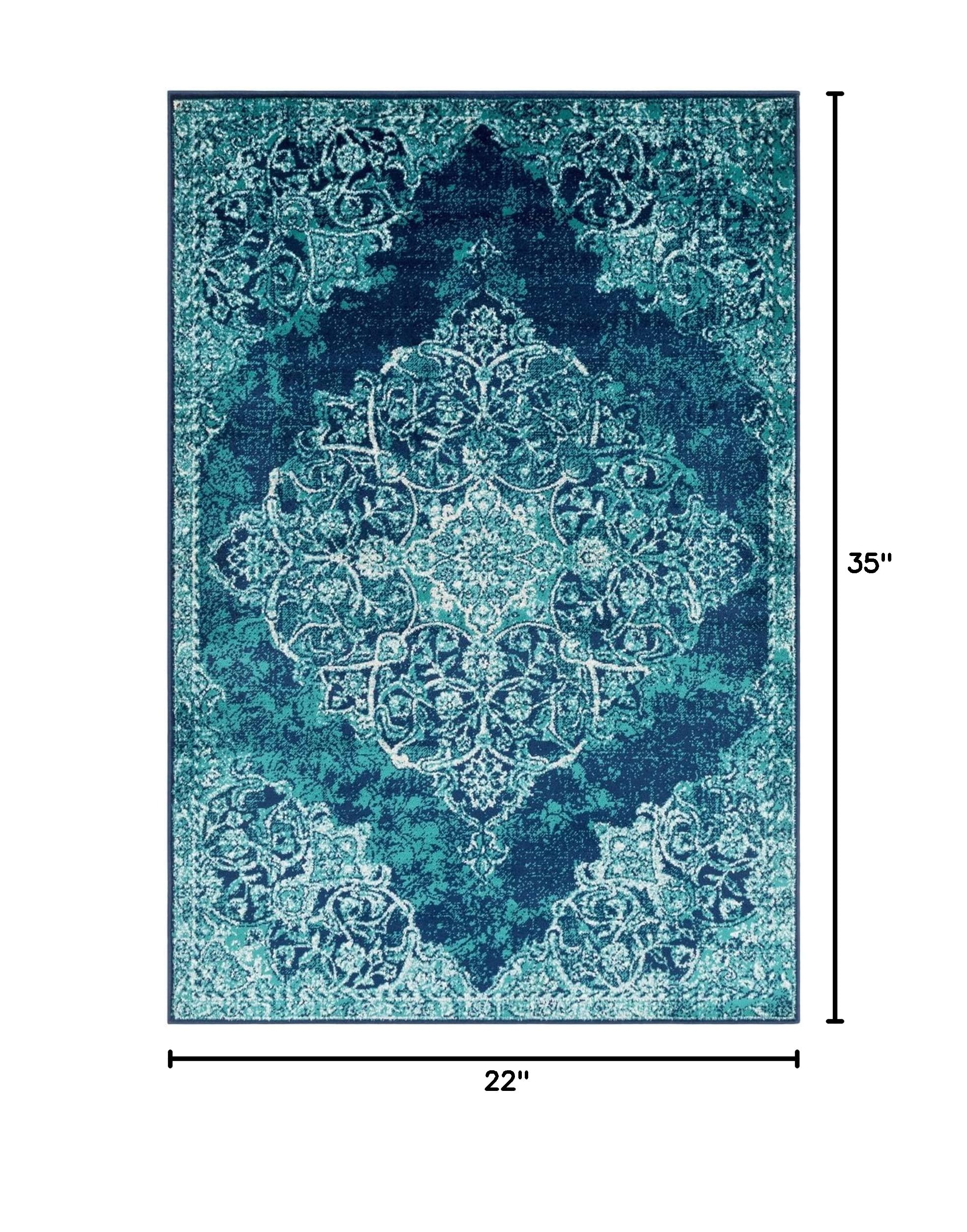 Mark&Day Radville Traditional Teal Area Rug 2x3 Feet - Soft Blue Grey Carpet for Living Room, Bedroom, Kitchen - Perfect for Home Decor, Dorm Rooms & Office Spaces (1'10