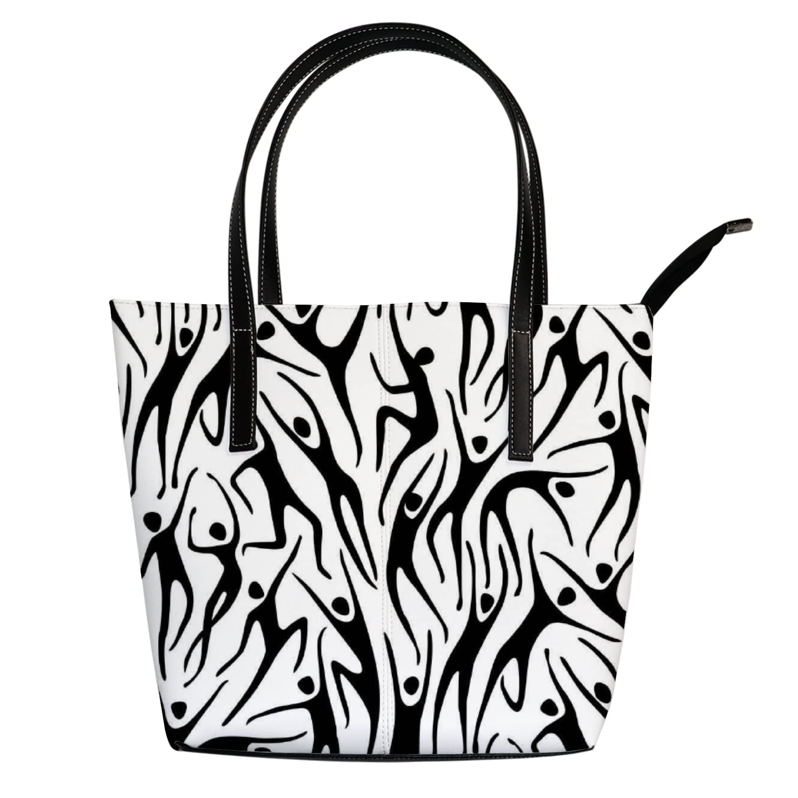 Vintage Black and White Sports Pattern Leather Tote Bag for Women - Stylish Crossbody & Work Handbag with Zipper | Perfect for Office, Travel, Gym & Daily Use