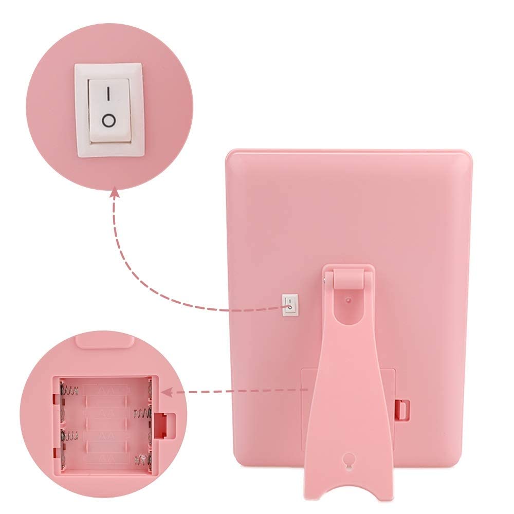 16 LED Makeup Mirror with Touch Dimmer Switch - Battery Operated Vanity Mirror with Stand for Tabletop (Pink) - Perfect for Home Beauty Salon, Dressing Room & Travel Makeup Application