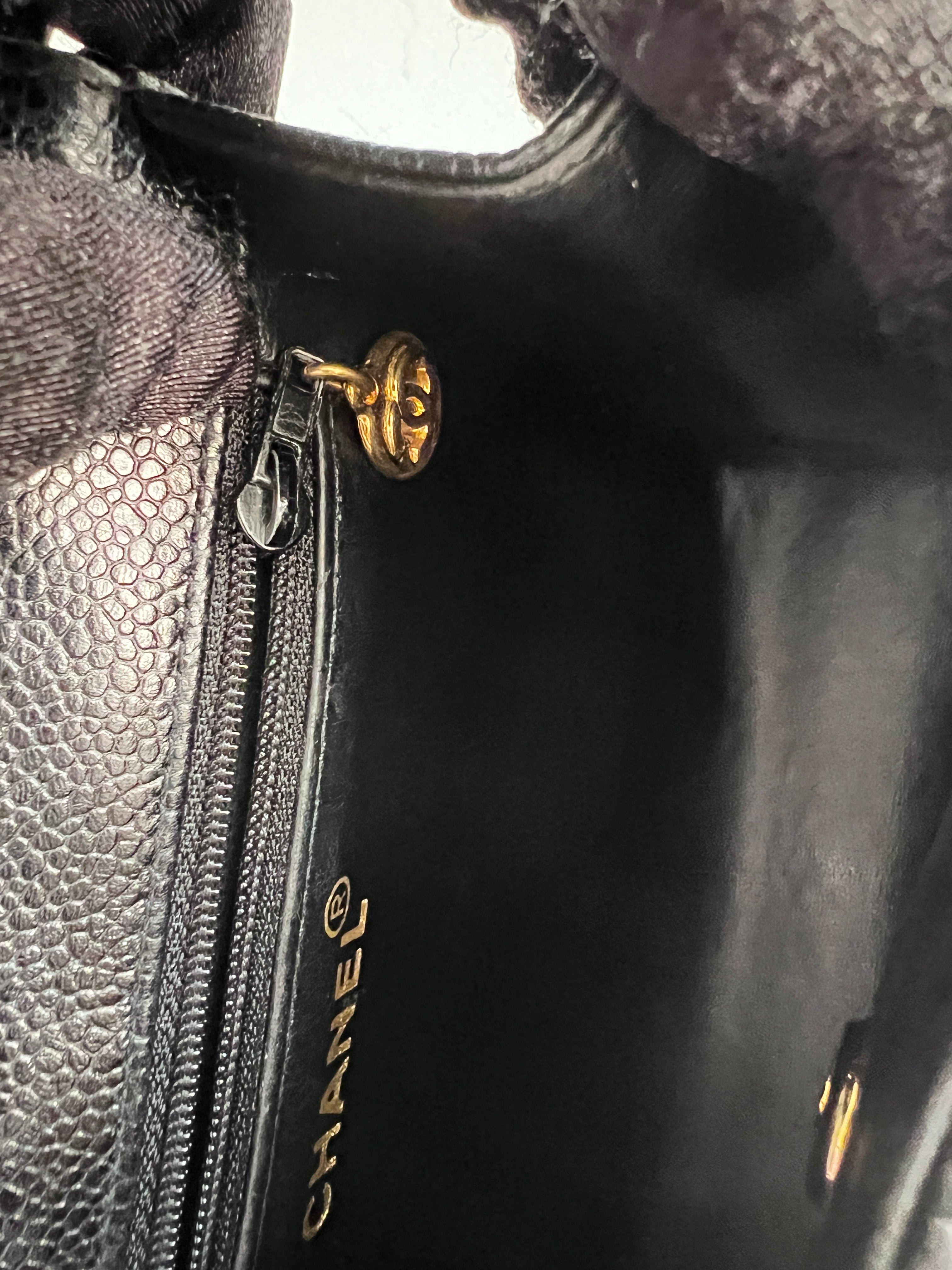 Vintage Chanel 24K Gold Black Caviar Mini Square Flap Crossbody Bag - Authentic Pre-Owned Luxury Handbag for Women, Perfect for Date Nights & Special Occasions