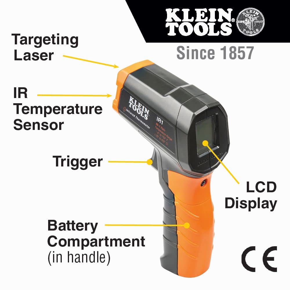 Klein Tools IR1 Non-Contact Infrared Thermometer & NCVT1P Voltage Tester Kit - Digital Temperature Gun for HVAC, Electrical, Automotive & Home Use