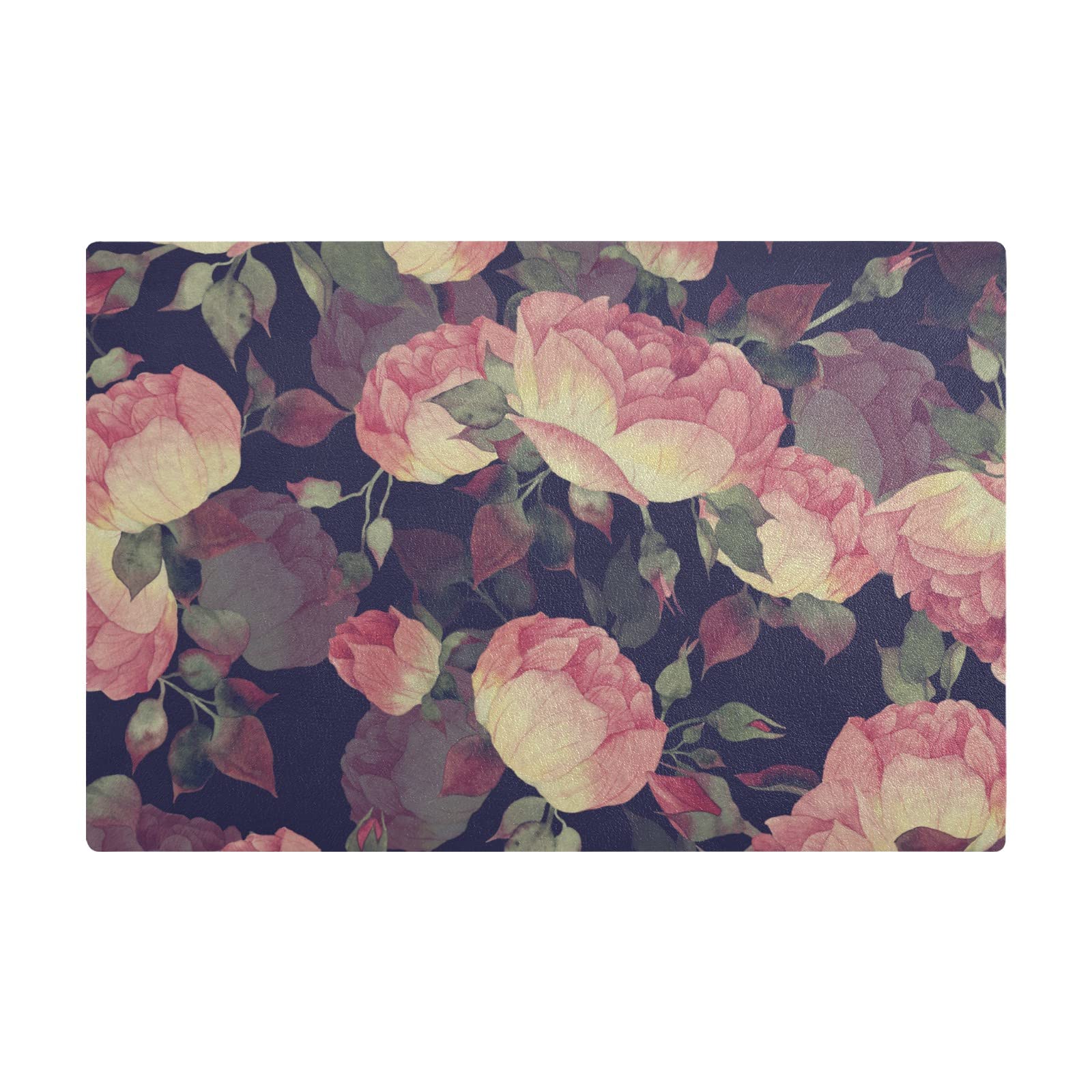 QwThum Floral Red Leather Coffee Mat - Absorbent, Washable Countertop Protector (18x12 Inch) for Coffee Makers, Dishes & Kitchen Use | Perfect for Drip Coffee Stations, Breakfast Nooks & Dining Table Decor