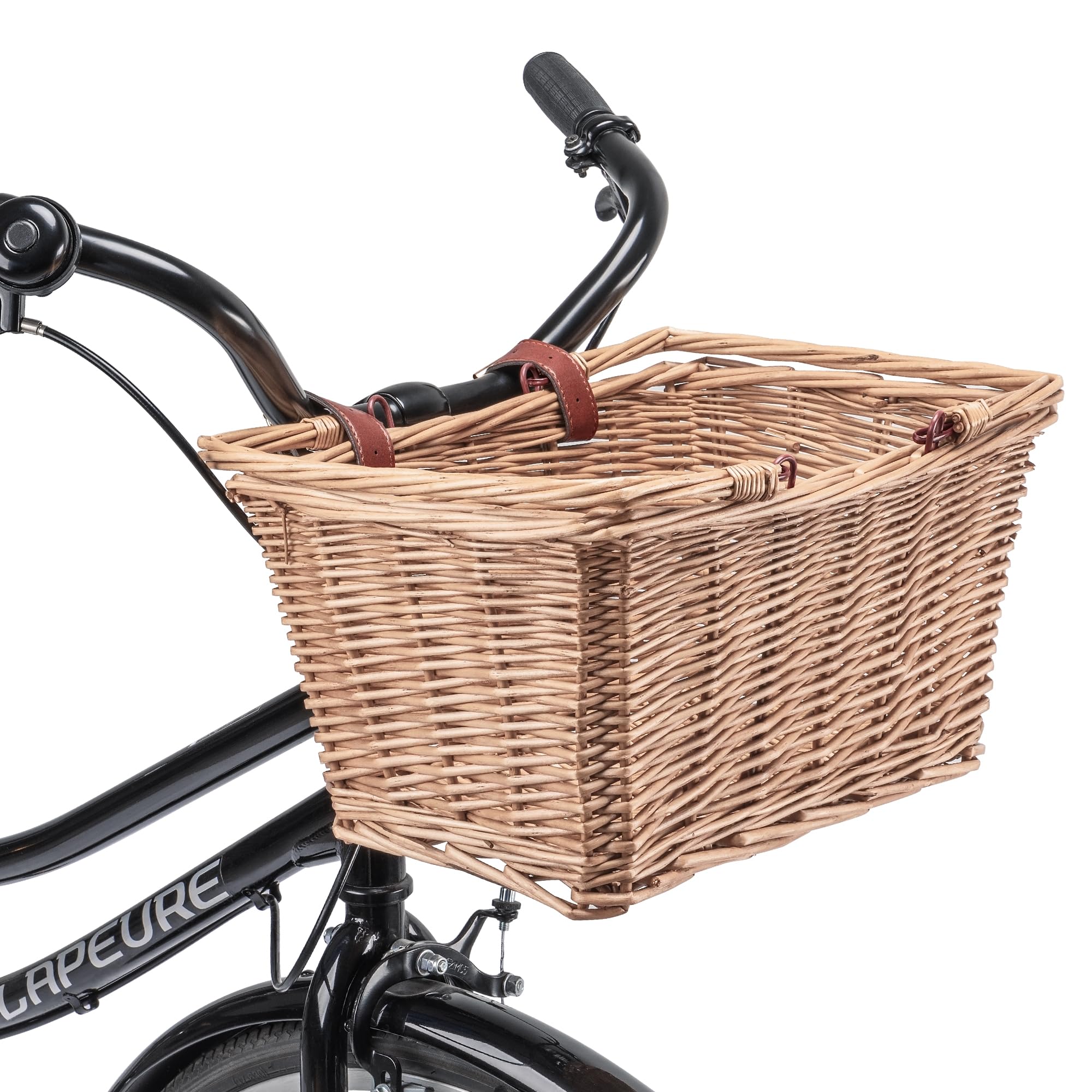 **Handmade Woven Wicker Bike Basket with Adjustable Leather Straps – Original Front Bicycle Basket for Commuting, Shopping & Picnics**
