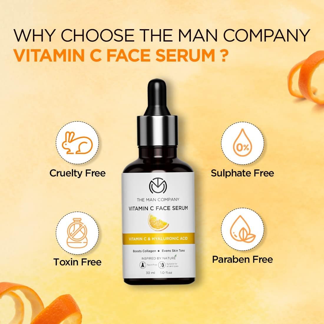 The Man. Company 40% Vitamin C Face Serum with Hyaluronic Acid & Collagen Boost - Brightening, Glowing Skin Treatment for Soft, Smooth & Supple Complexion - Suitable for All Skin Types (30ml) | Daily Skincare Routine & Anti-Aging Solution
