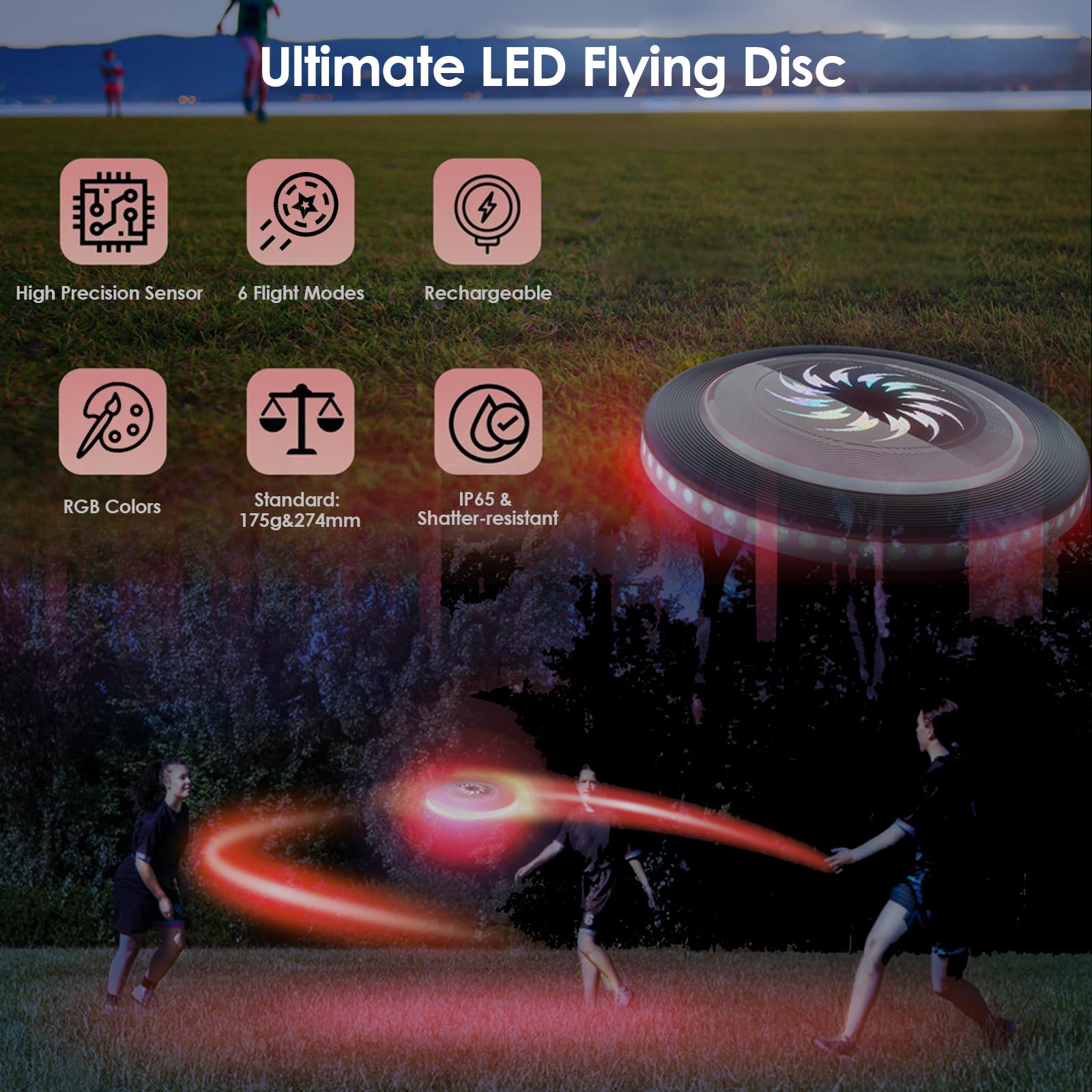SEMTION LED RGB Flying Disc Toy - Light Up Glow Disc for Kids, Teens & Adults - Outdoor Play, Night Games, Birthday Gifts & Cool Party Favors - Perfect for Beach, Park, Backyard & Camping Activities