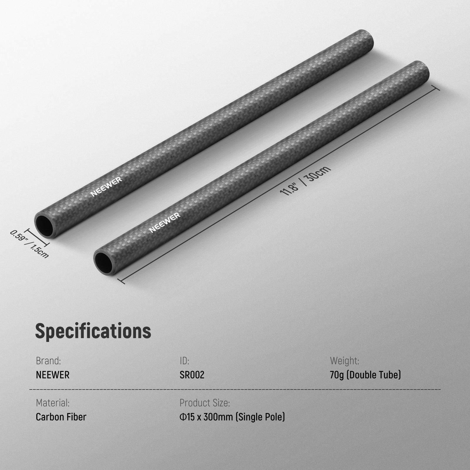 NEEWER 2 Pack 15mm Carbon Fiber Extension Rods for DSLR Camera Rig, Stabilizer, and Gimbal Support - Perfect for Filmmaking, Vlogging, and Photography Accessories