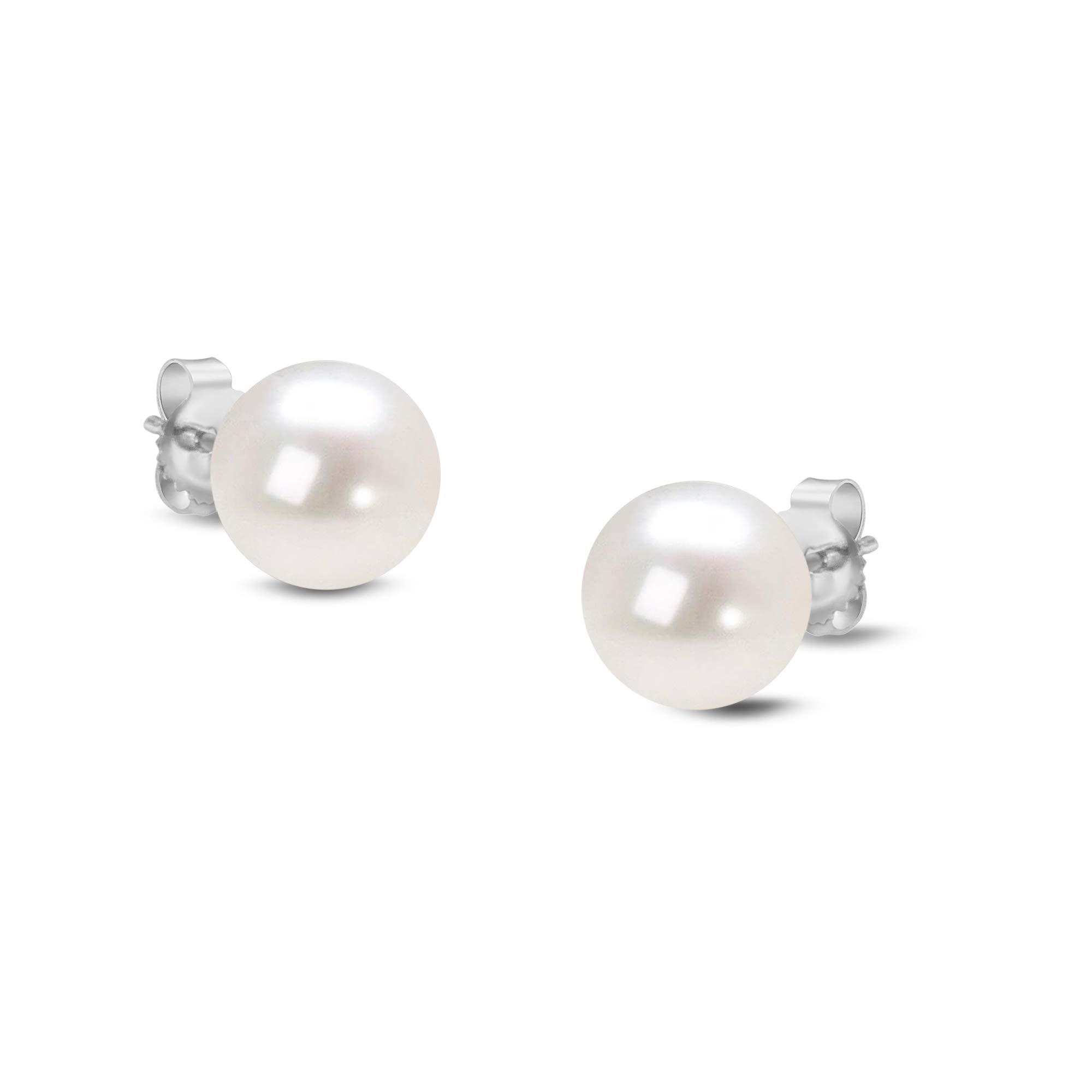 14K Gold Round Saltwater Akoya Cultured Pearl Stud Earrings - AAA+ Quality, 5-10mm Size Options in White/Yellow/Rose Gold - Perfect for Weddings, Parties & Everyday Elegance