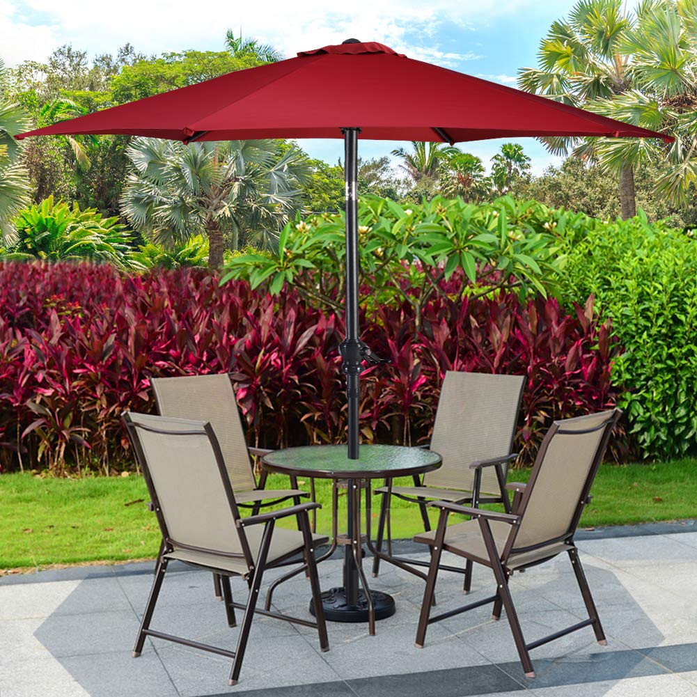 9 ft Outdoor Patio Umbrella with Crank & Heavy-Duty Steel Frame - Market Umbrella for Picnic, Beach, Backyard, Deck & Garden (Burgundy) | Perfect for Outdoor Dining, Lounging & Shade Protection