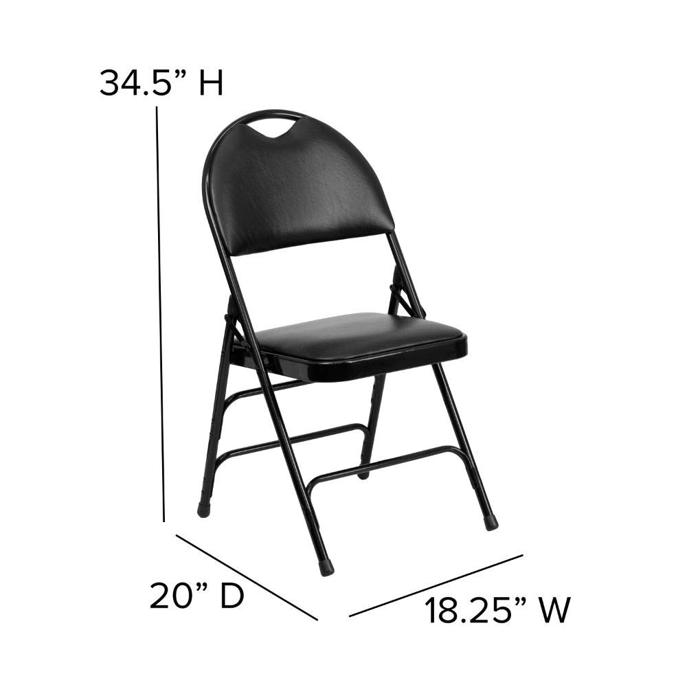 Flash Furniture 2 Pack HERCULES Series Heavy Duty Black Vinyl Metal Folding Chairs - Triple Braced Frame, Easy-Carry Handle - Perfect for Events, Parties, Weddings & Home Use