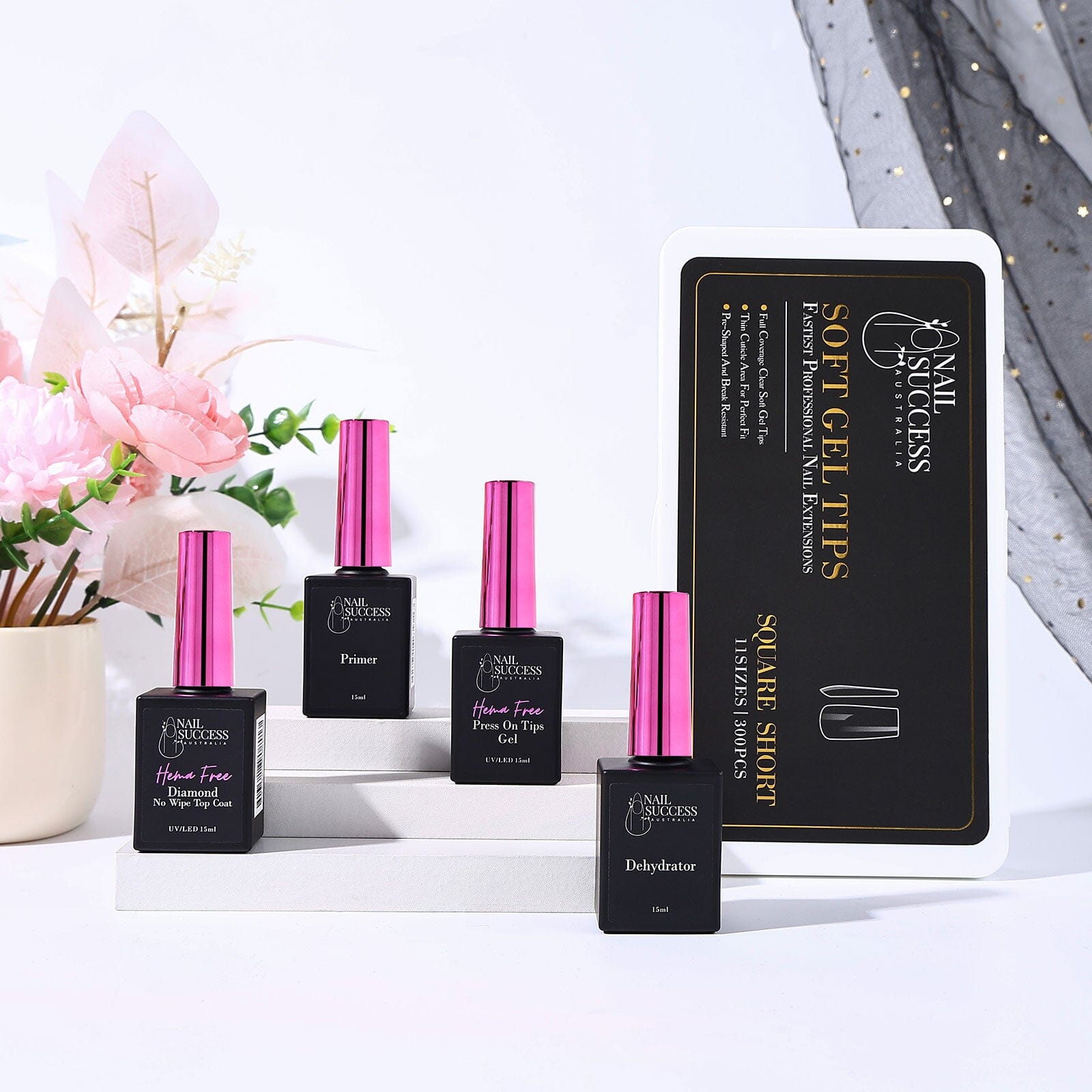 HEMA-Free Soft Gel Press On Nail Kit - Long Lasting Fake Nails with Glue - Perfect for Home Manicure, Parties & Special Occasions
