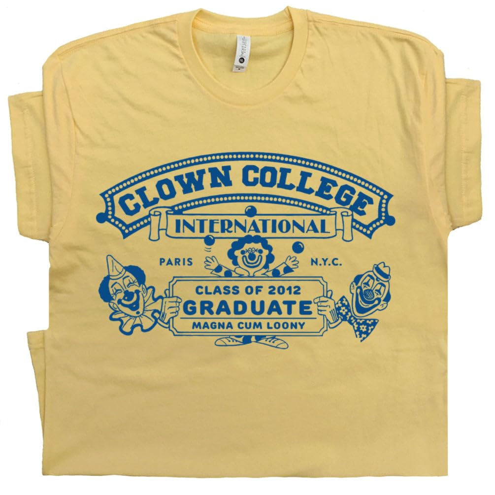 Funny Clown College T-Shirt - Vintage Circus Graphic Tee for Men, Women & Kids | Retro Silly Novelty Shirt for Costume Parties, Halloween & Comedy Events