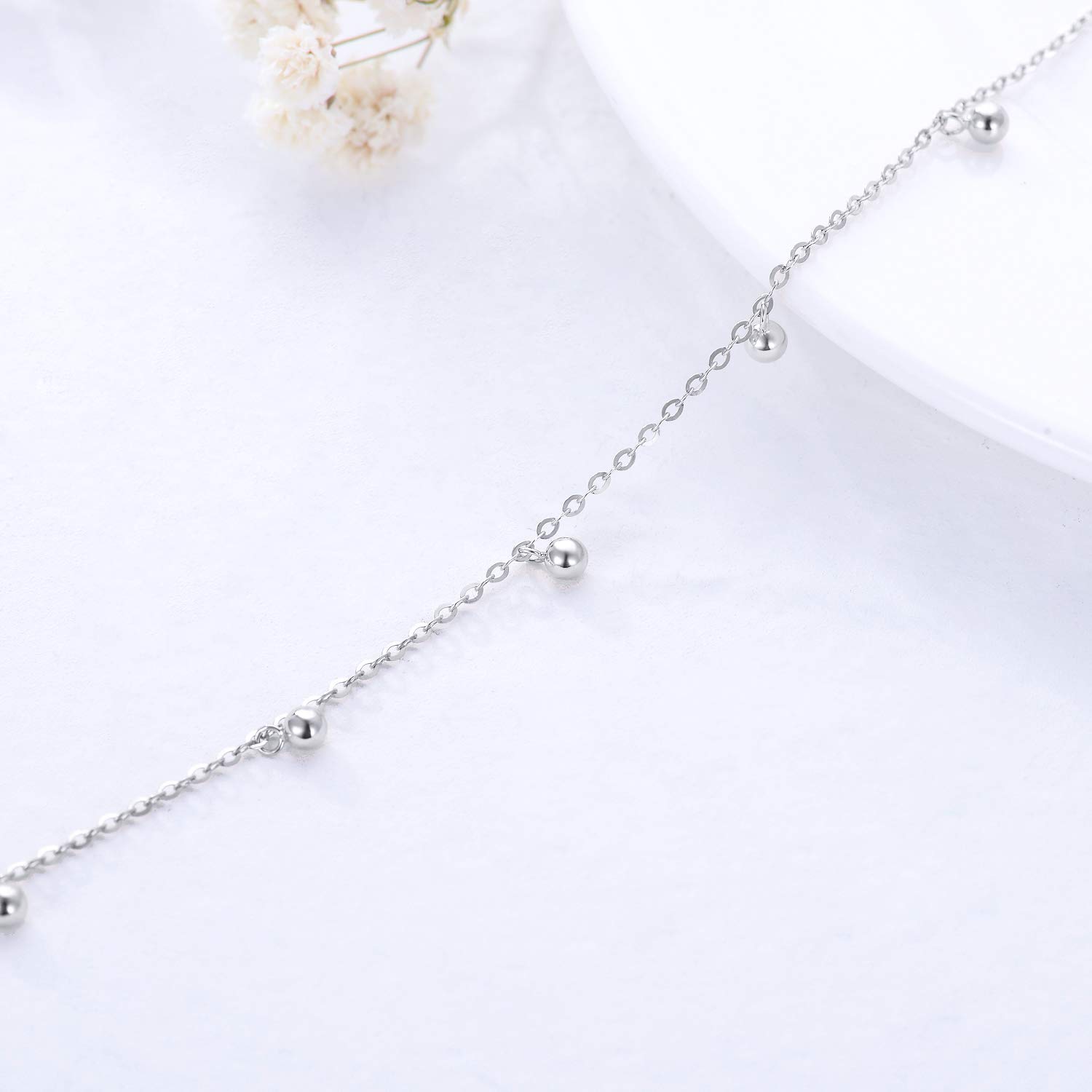 14k Solid Gold Ankle Bracelet for Women - 2.2mm Tiny Ball Chain Anklet, Adjustable 9.1-10.5 Inch, Dainty Jewelry Gift for Her - Perfect for Beach, Wedding & Everyday Wear