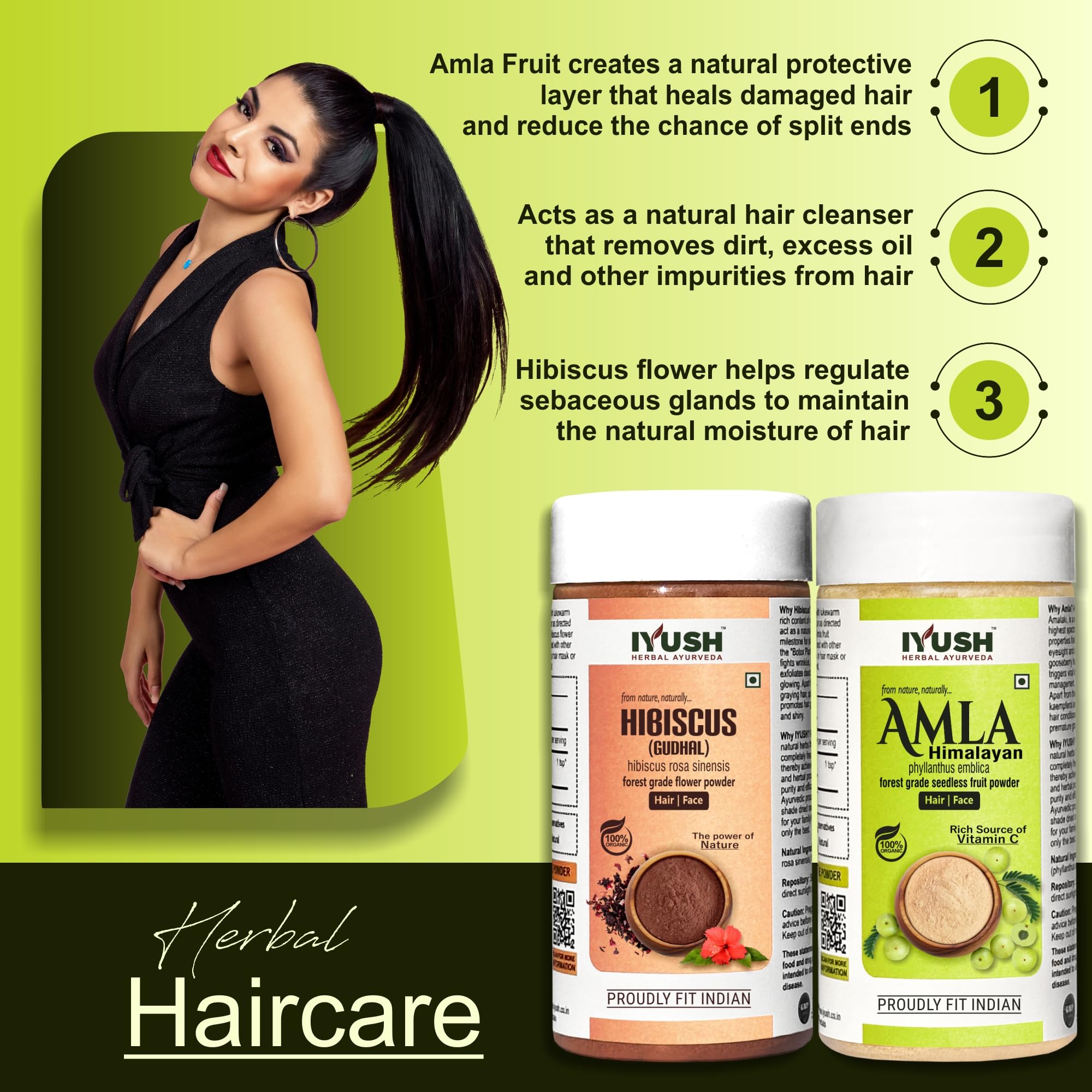 IYUSH Ayurvedic Amla Powder & Hibiscus Powder for Hair Growth - 200g | Natural Hair Mask for Dry, Frizzy Hair | Volumizing Hair Treatment | Herbal Hair Care & Scalp Treatment | Promotes Stronger, Healthier Hair - Perfect for DIY Hair Masks & Weekly Hair Care Routine