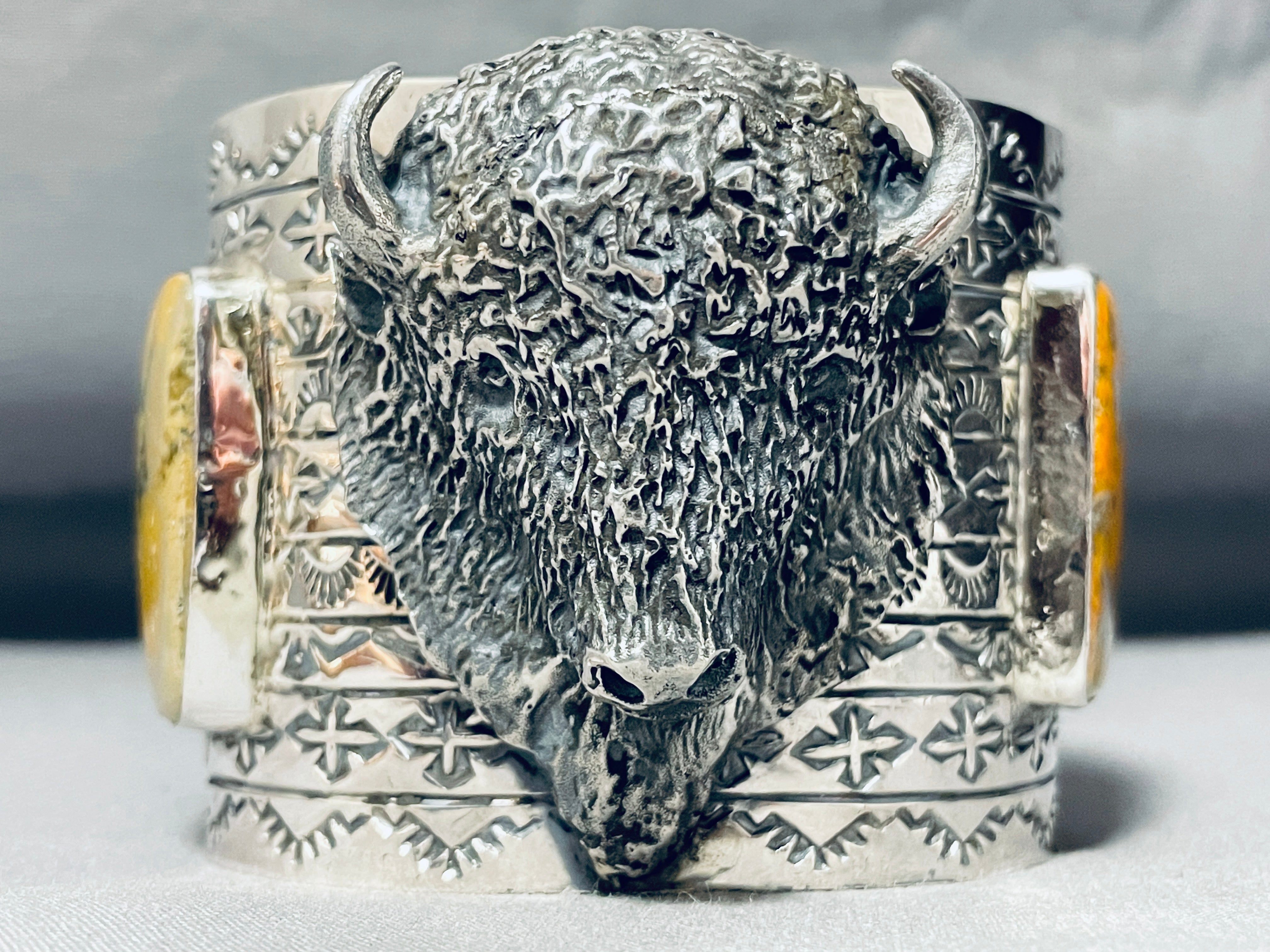 136 Gram Mens Massive Buffalo Turquoise Native American Sterling Silver Bracelet