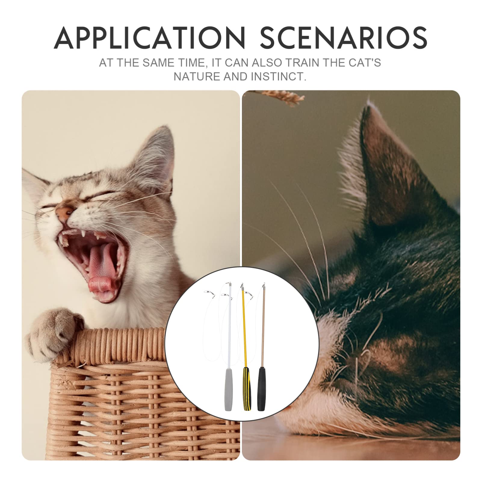 Mipcase 3-Piece Cat Teaser Wand Toy Set - Interactive Kitten Toys with Feathers for Indoor Play, Exercise & Bonding - Durable Cat Fishing Pole Toy for Playful Kittens & Adult Cats (Great for Boredom Relief & Training)