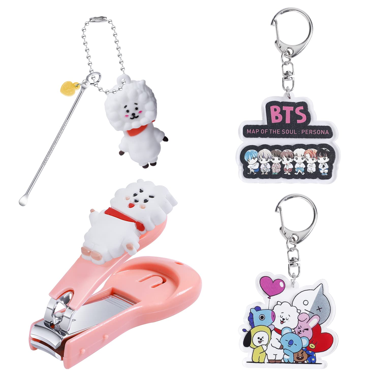 BTS Army Nail Clippers Set - Ultra Sharp Stainless Steel Nail Cutters with Ear Wax Cleaner & 2pcs Kpop Keychain Charms - Perfect Gift for BTS Fans | Home, Travel & Kpop Concert Essentials