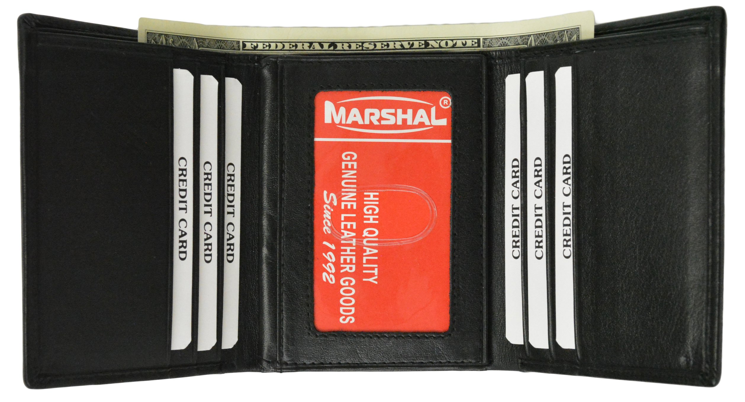 Classic Men's Black Leather Trifold Wallet with ID Window - Perfect for Everyday Use, Travel & Business