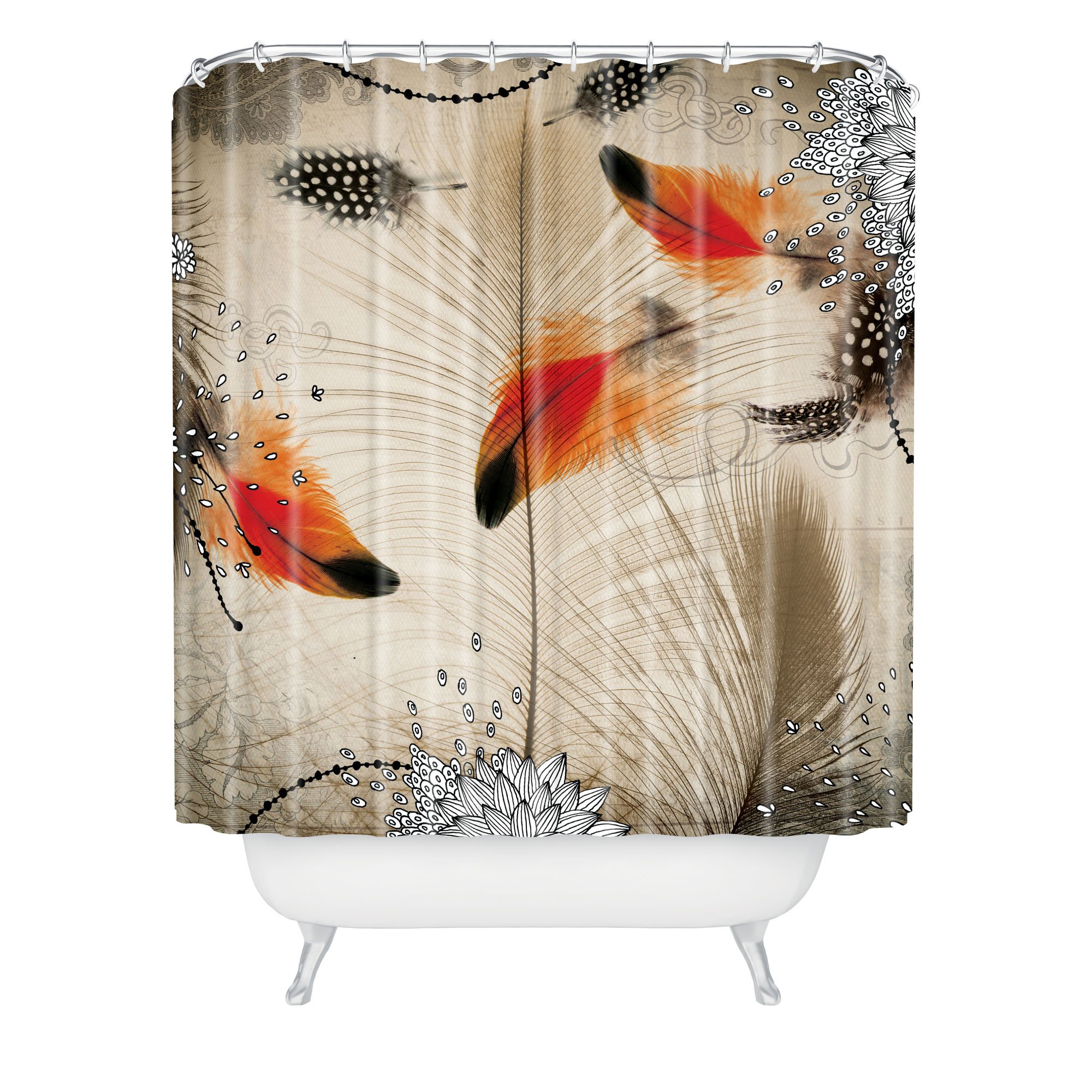 Deny Designs Iveta Abolina Feather Dance Shower Curtain - 69 x 72 Inches Waterproof Bathroom Decor with Vibrant Floral Feather Print - Perfect for Modern Bathrooms, Guest Baths, and Spa-Like Retreats