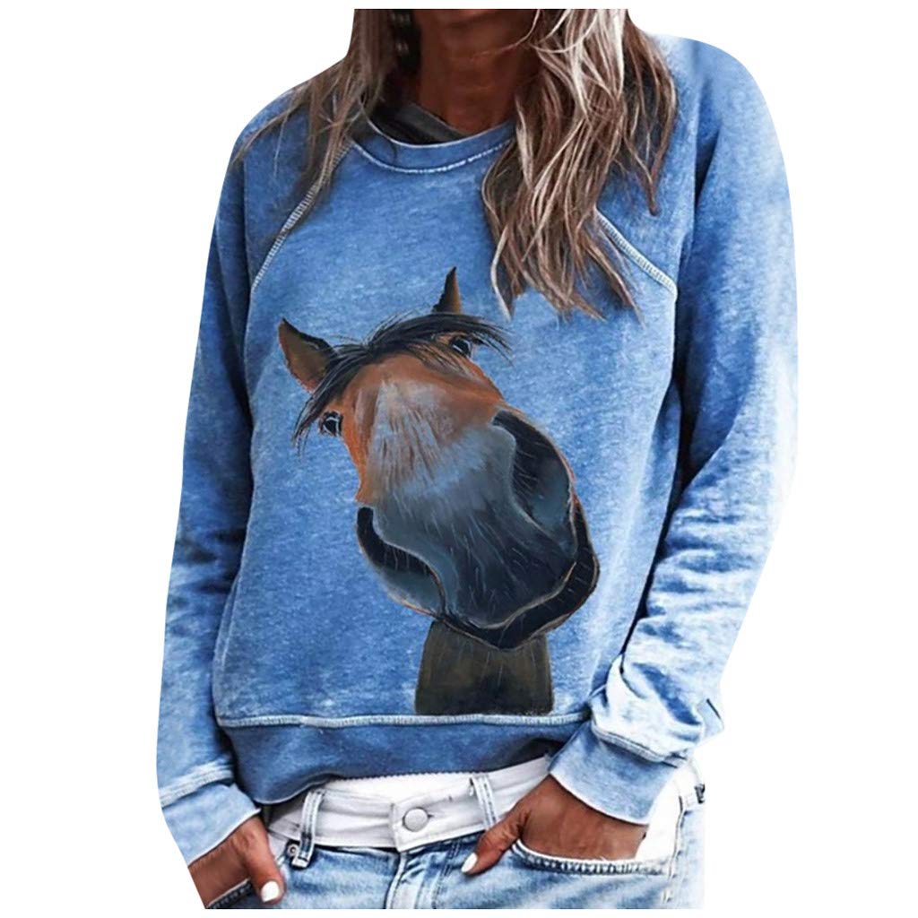 Women's Casual Loose Fit Printed Long Sleeve Pullover Sweatshirt - Soft White Blouse Tops for Everyday Wear, Work & Weekend Outfits