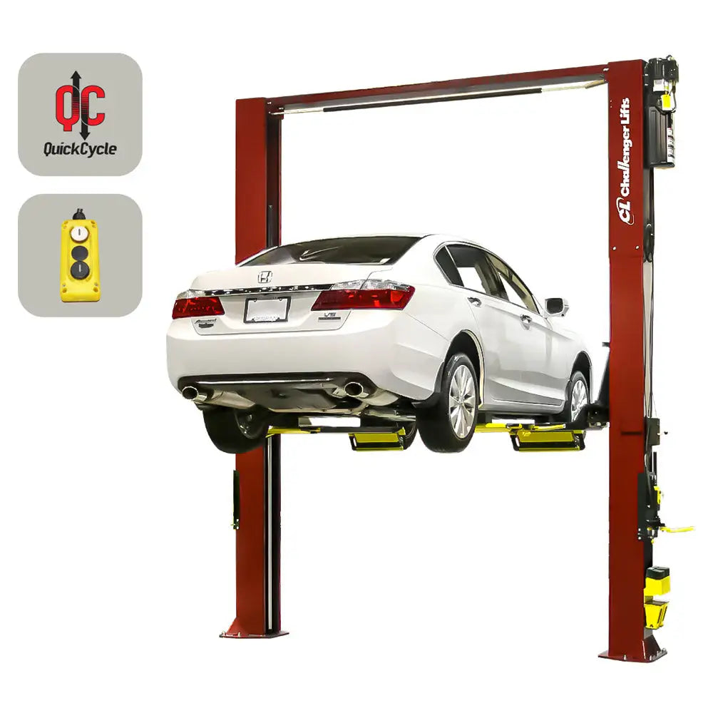 Challenger Quick Cycle 9K 2 Post Car Lift with Drive-on Pad & Dual Pendant Controls - CL10A XP9 DPC QC - Perfect for Auto Repair Shops and Home Garages