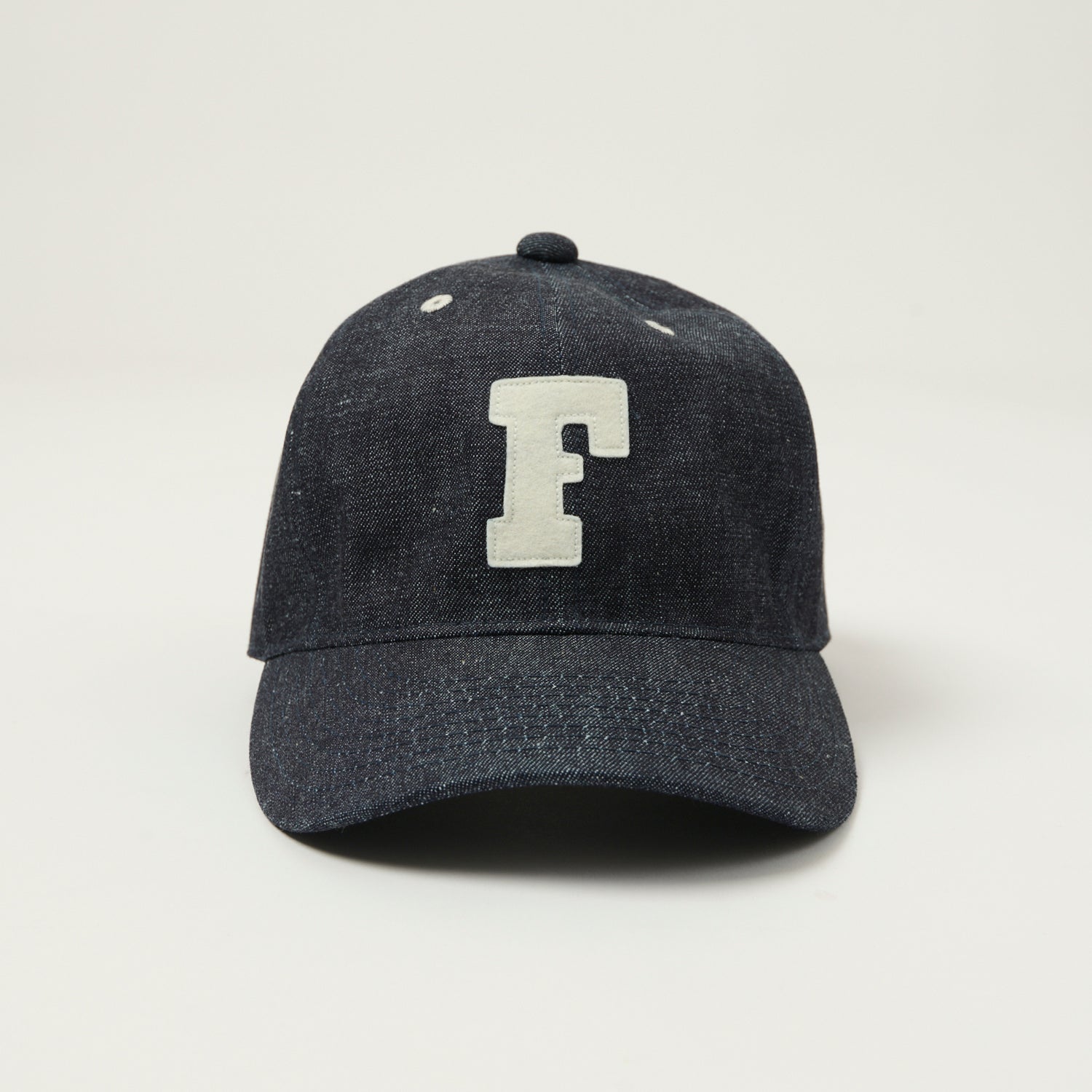 Full Count 6843 6-Panel Denim Baseball Cap with 'F' Letterman Patch - Indigo Blue - Perfect for Casual Wear, Sports Events & Street Style Fashion