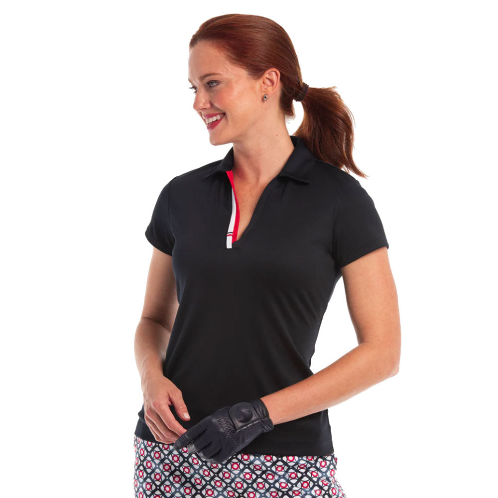 EP New York Women's Crossover Placket Cap Sleeve Golf Polo Shirt - Breathable Moisture-Wicking Top for Golf, Tennis & Casual Wear