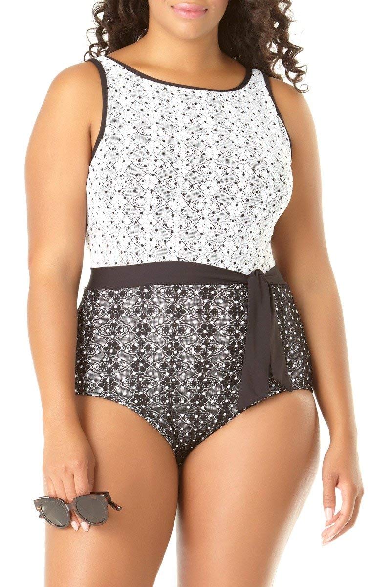 Anne Cole Women's Plus Size Crochet High Neck One Piece Swimsuit - Stylish Beachwear for Summer Vacations & Pool Parties