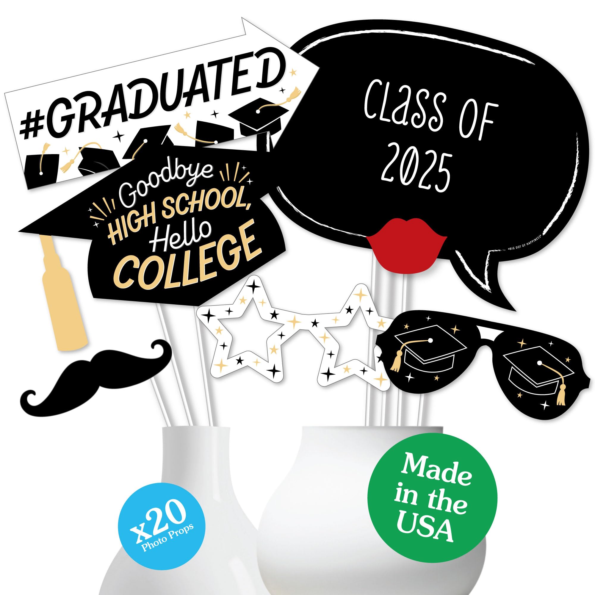 Big Dot of Happiness Hello College 2025 Graduation Photo Booth Props Kit - 20 Count - Perfect for Graduation Party Decorations & Class of 2025 Celebrations - Great for Photo Booths, Graduation Parties & School Events