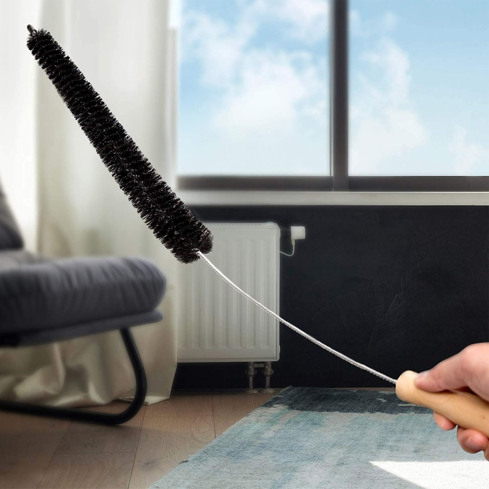 Best Radiator Cleaner Brush - Long Flexible Duster with Wood Handle for Efficient Radiator Cleaning (73CM) - Perfect for Home, Office & HVAC Maintenance