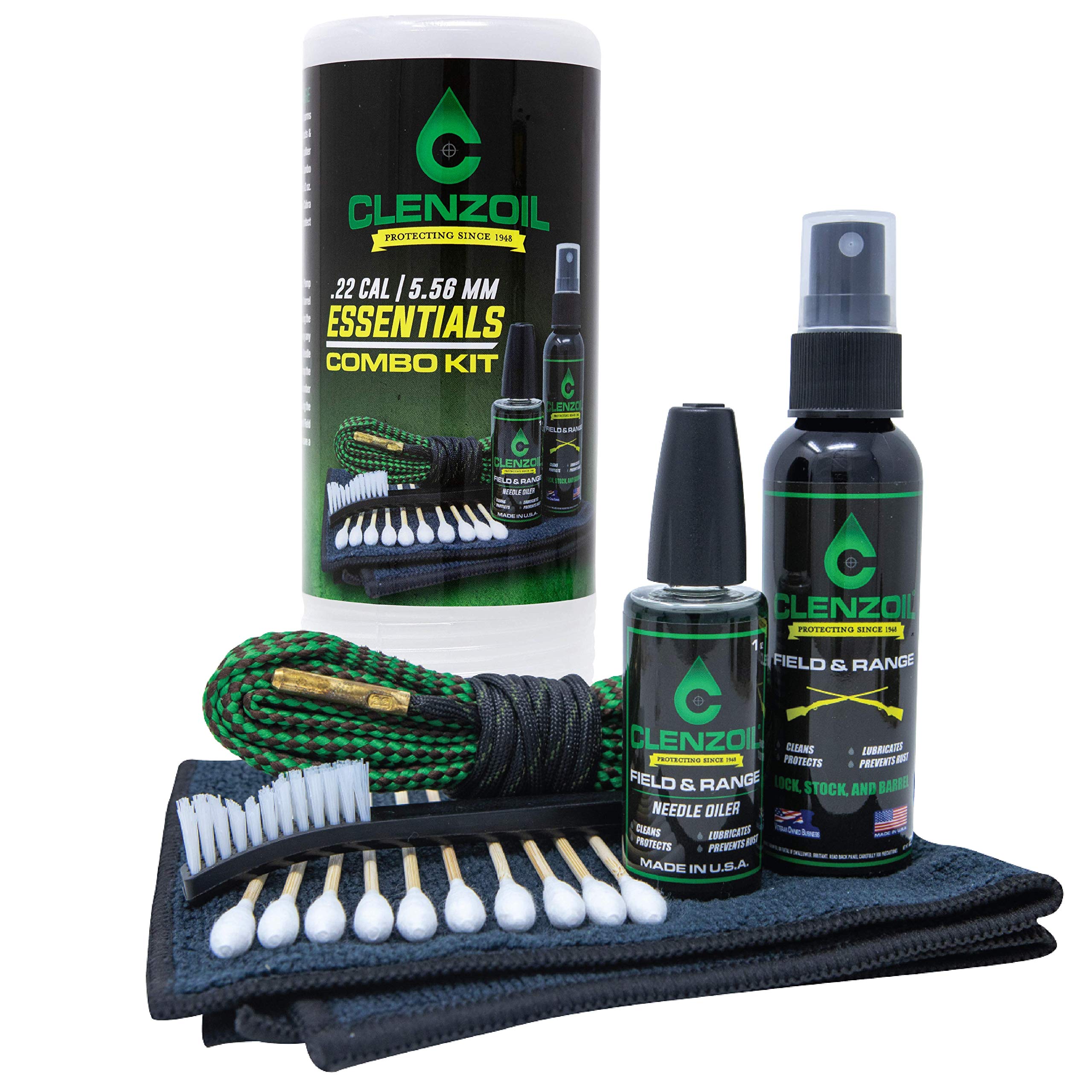 CLENZOIL Field & Range Pistol & Rifle Essentials Gun Cleaning Kit - CLP Spray & Oiler with Bore Cleaner | Clean, Lubricate & Protect Firearms | Includes Nylon Brush, Bore Swabs & Microfiber Cloth | Perfect for Hunting, Shooting Range & Firearm Maintenance