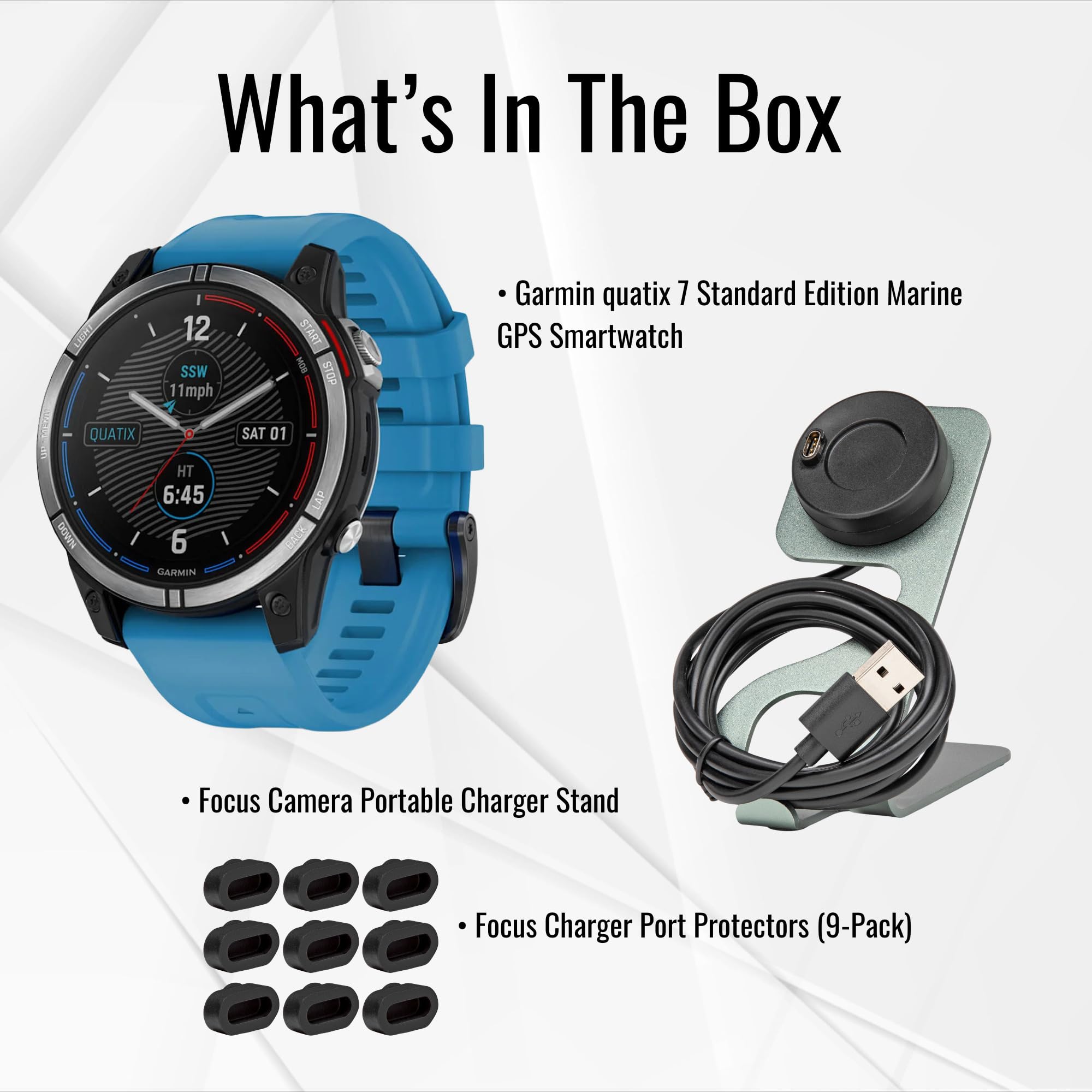 Garmin quatix 7 Standard Edition Marine GPS Smartwatch Bundle with Portable Charger Stand & Camera - Waterproof Multisport Watch for Boating, Fishing & Outdoor Adventures (9-Pack Accessories Included)
