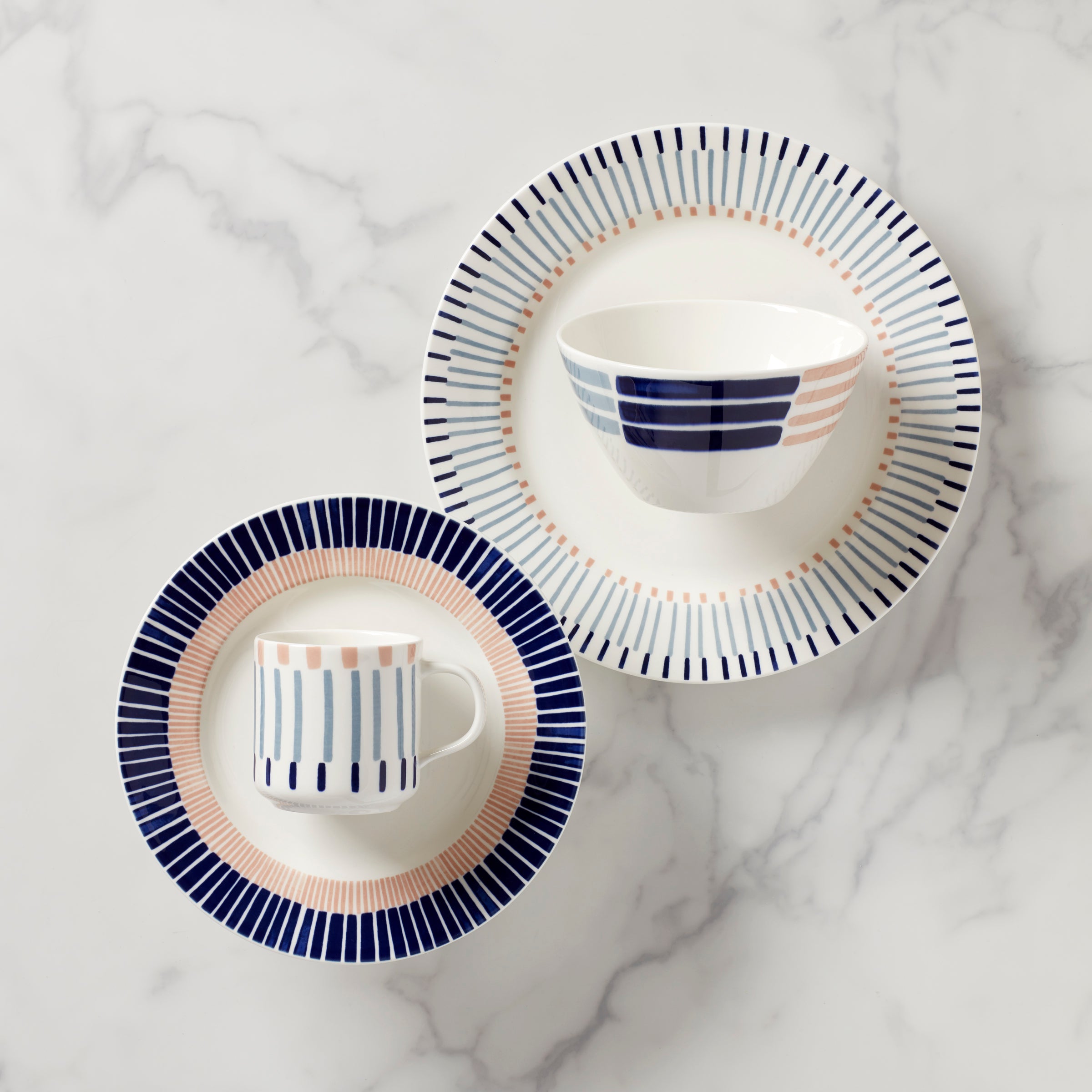 Brook Lane 4-Piece Dinnerware Set - Elegant Porcelain Plates, Bowls, Cups & Saucers for Formal Dining, Wedding Registry & Special Occasions