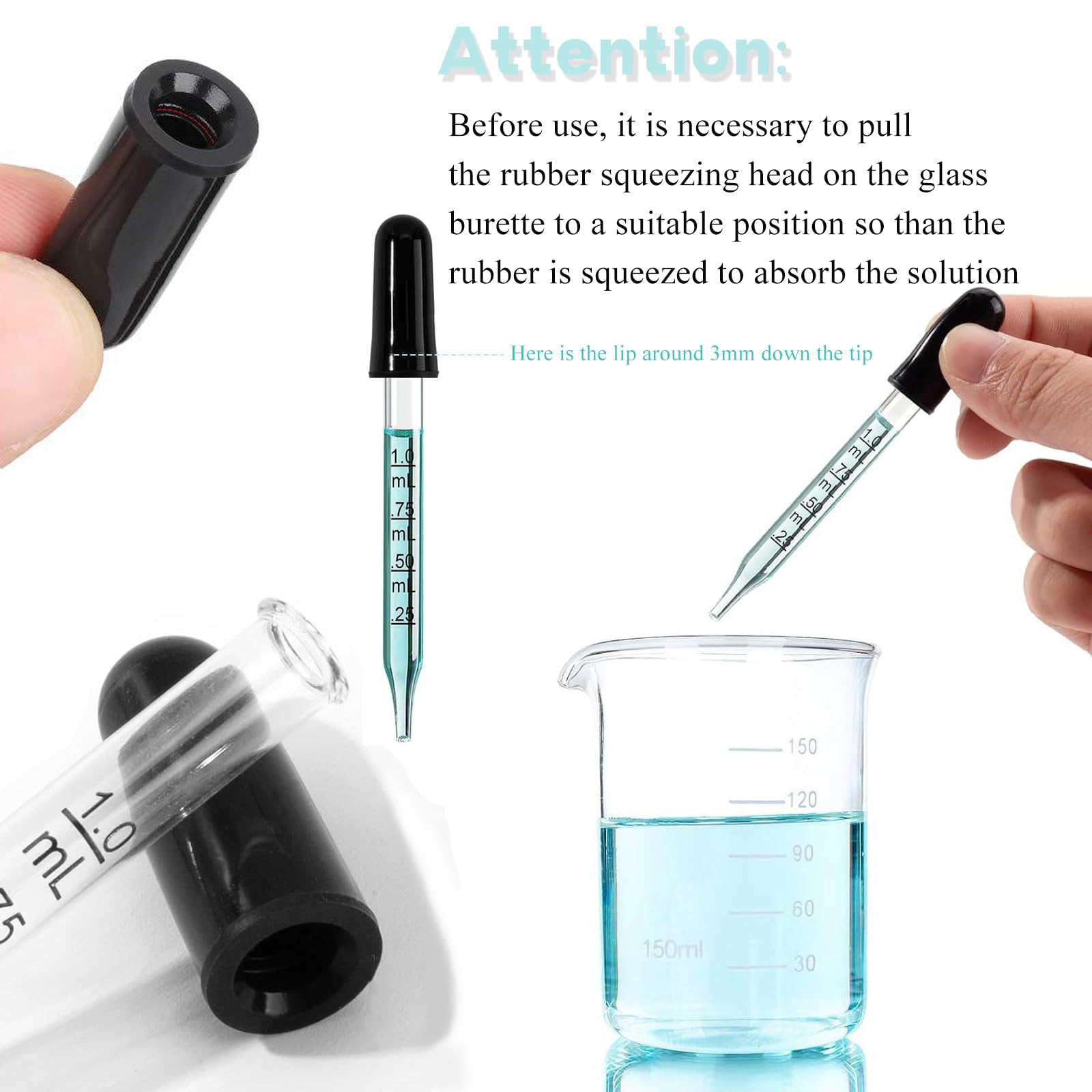 4ml Glass Droppers with Brush - Curved & Straight Tips for Lab & Healthcare