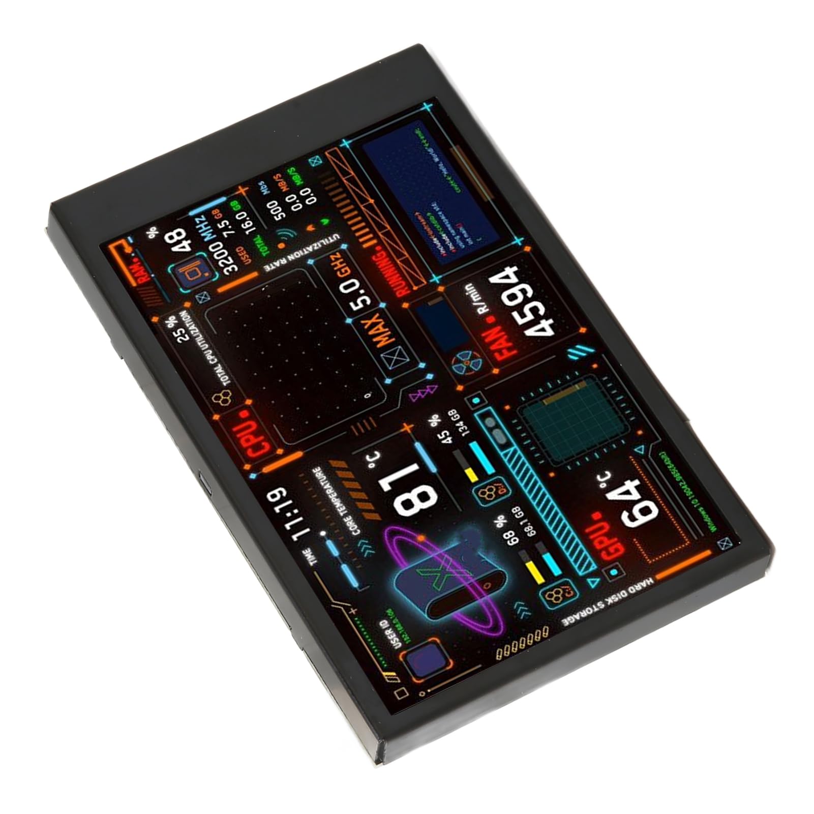 ZJchao 3.5 Inch IPS Computer CPU Temperature Monitor with Dimmable Display, Dual USB-C Ports & Customizable Theme Editor - Real-Time PC Performance Tracking for Gaming, Workstations & Home Office Setups
