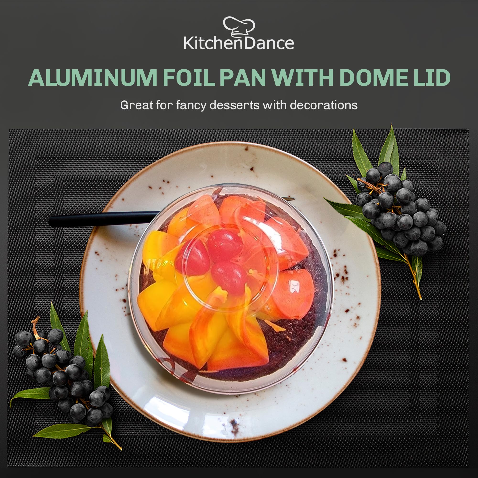 KitchenDance 4oz Disposable Aluminum Baking Cups with Lids - Green Colored Foil Pans for Creme Brulee, Flan, Cupcakes & Desserts - 500-Pack High Dome Baking Containers for Home Baking, Party Catering & Meal Prep