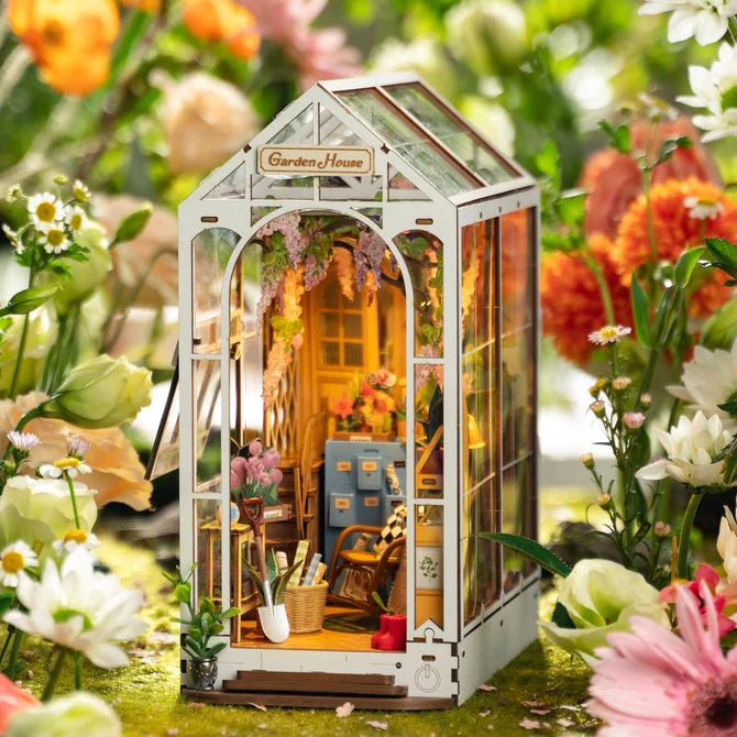 DIY Book Nook Garden House Kit - Miniature Bookshelf Insert with LED Lights for Home Decor, Gifts & Reading Nook Enhancement | Perfect for Book Lovers, Shelf Decor & Cozy Reading Spaces