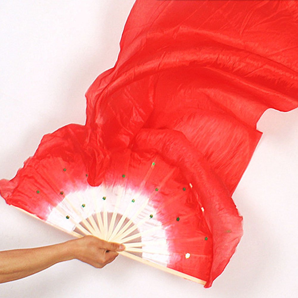 Professional Belly Dance Silk Fan Veil - Colorful Long Bamboo Fan for Women, Portable & Reusable Stage Performance Accessories | Perfect for Belly Dance Shows, Costume Parties & Theatrical Performances