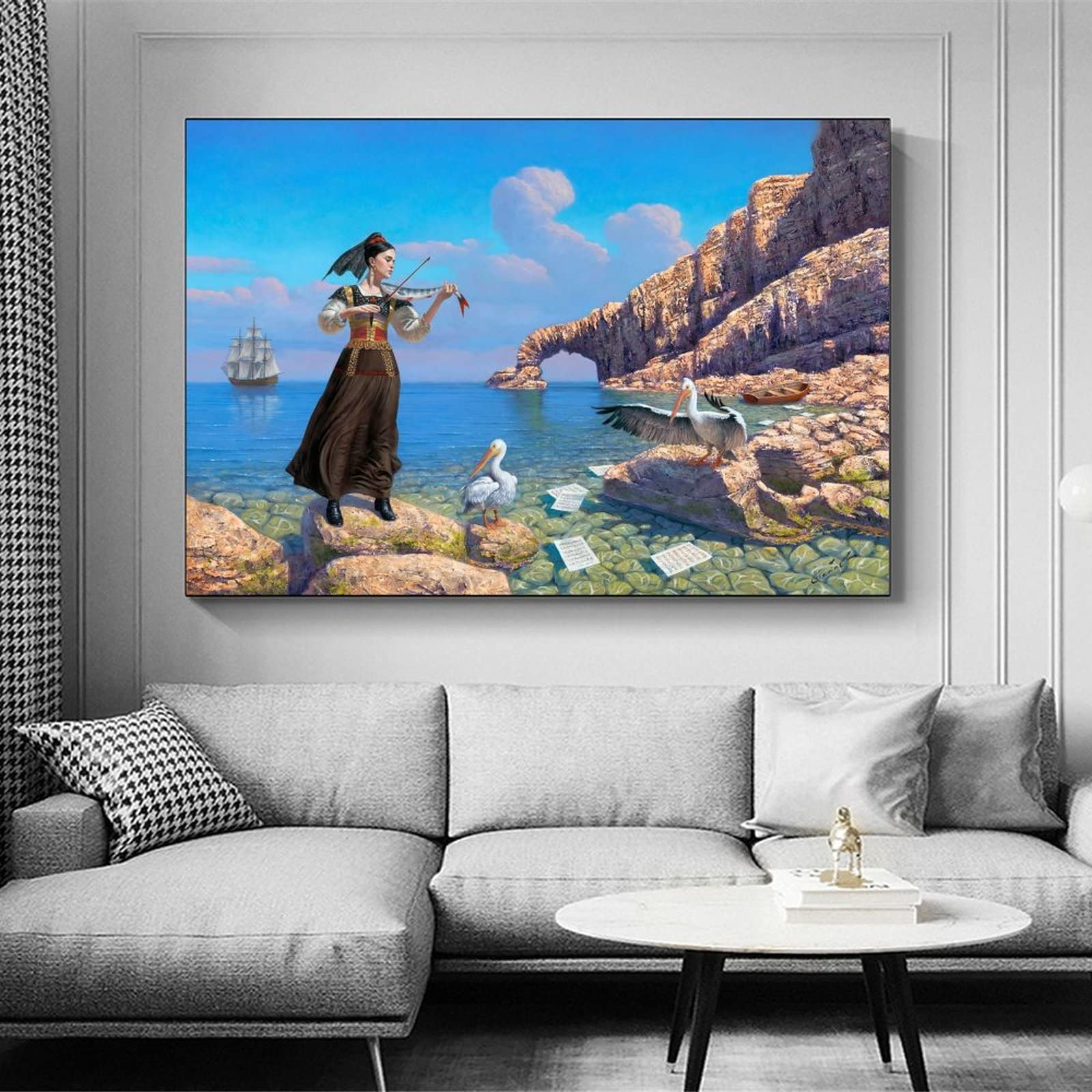 LVUPIIG Songs of The Islands Surrealism Art Print - 12x18 Inch (30x45cm) Canvas Wall Art for Living Room & Bedroom - Tropical Island Decor, Beach House Painting, Boho Home Decor